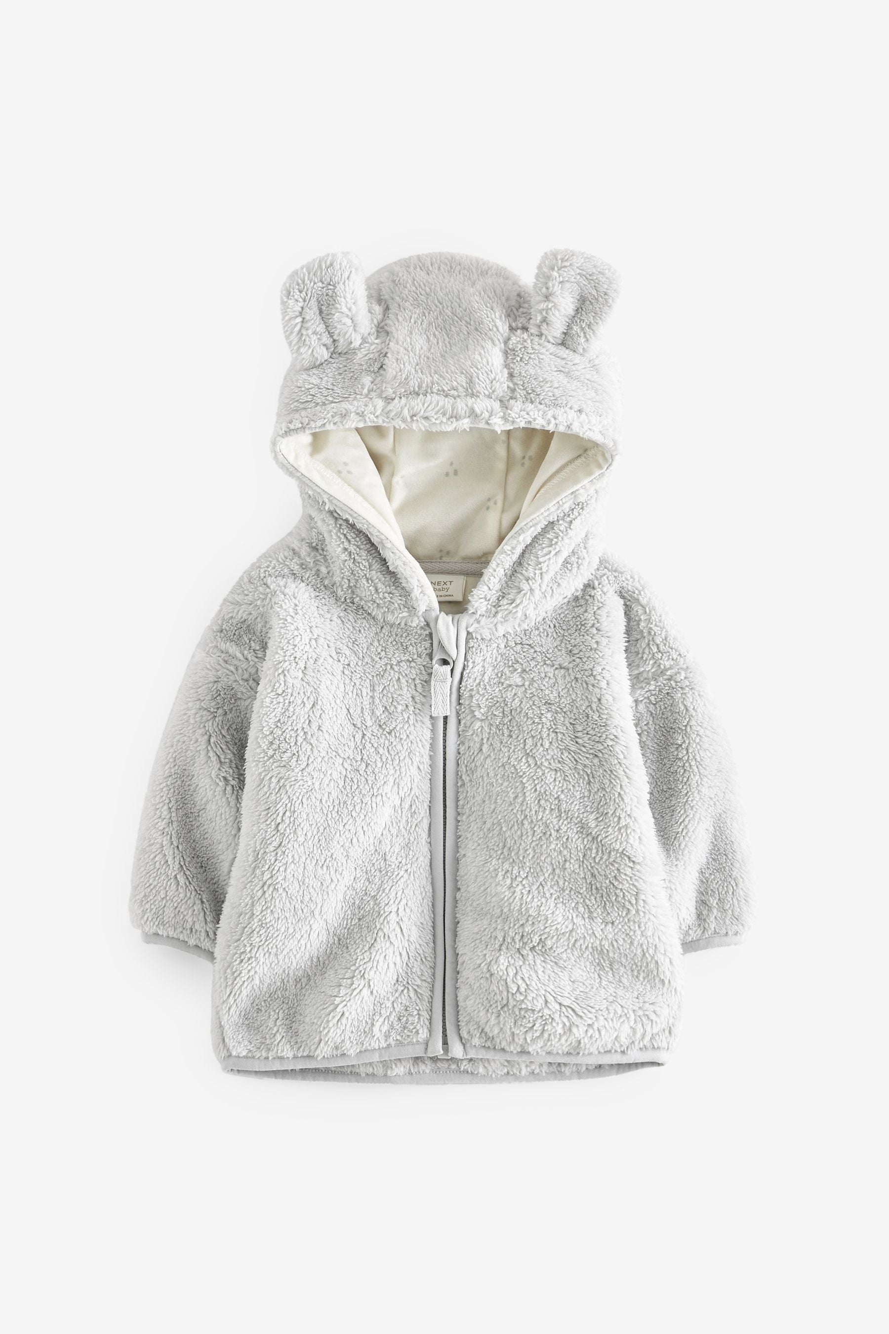 Grey Cosy Teddy Borg Fleece Bear Baby Jacket