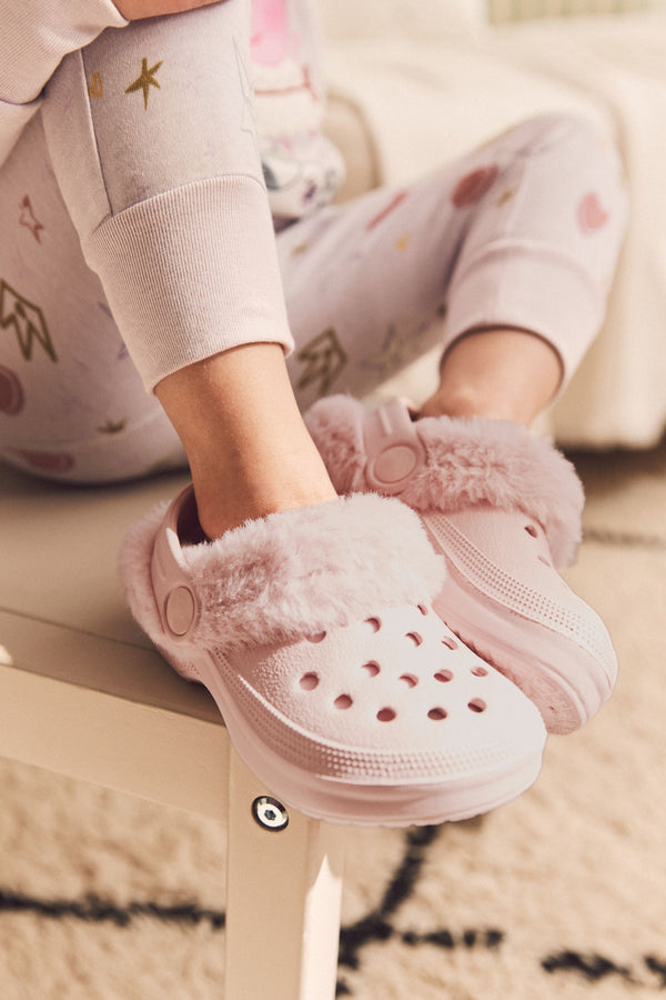 Pink Warm Lined Clog Slippers