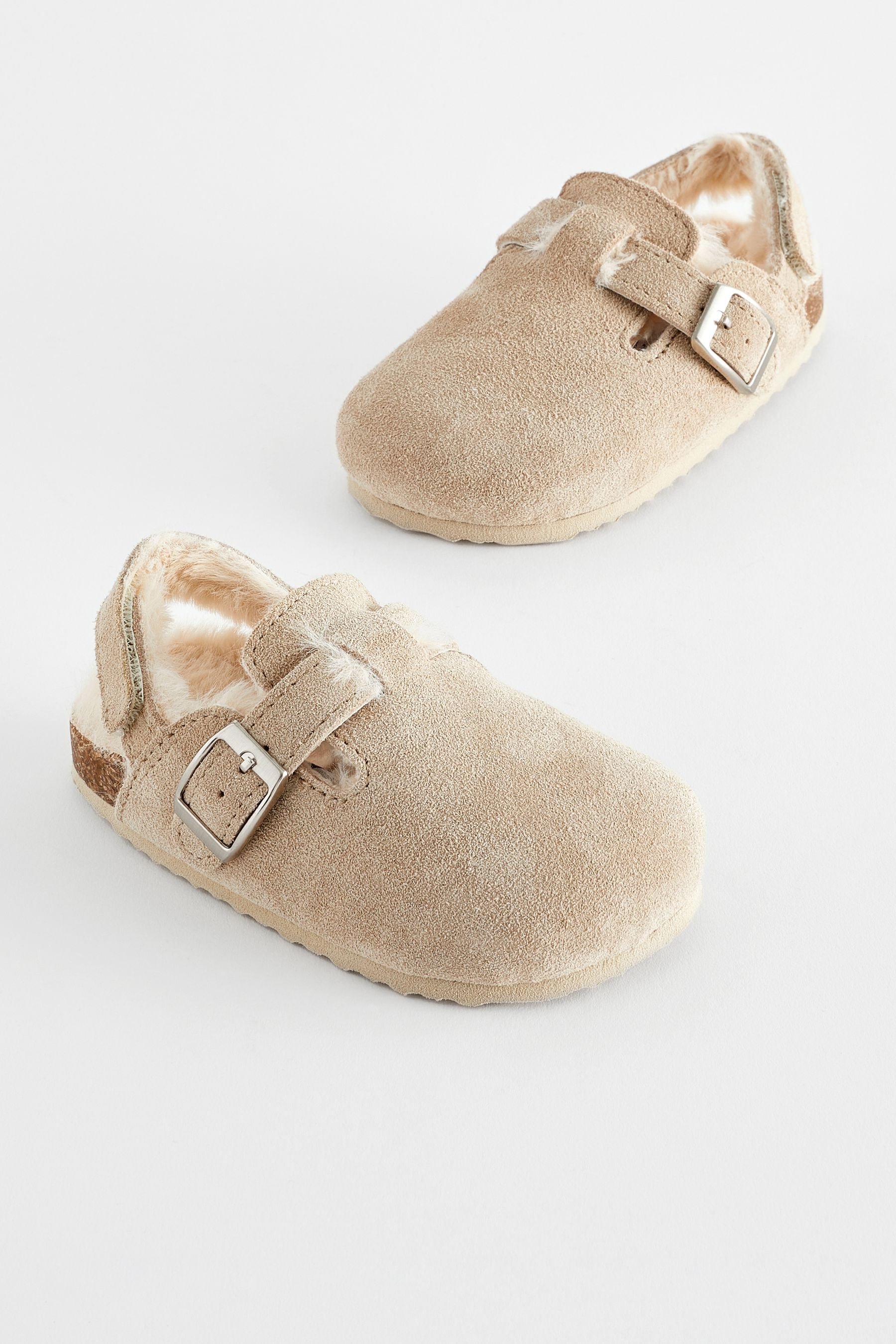 Beige Leather Corkbed Mule Slippers