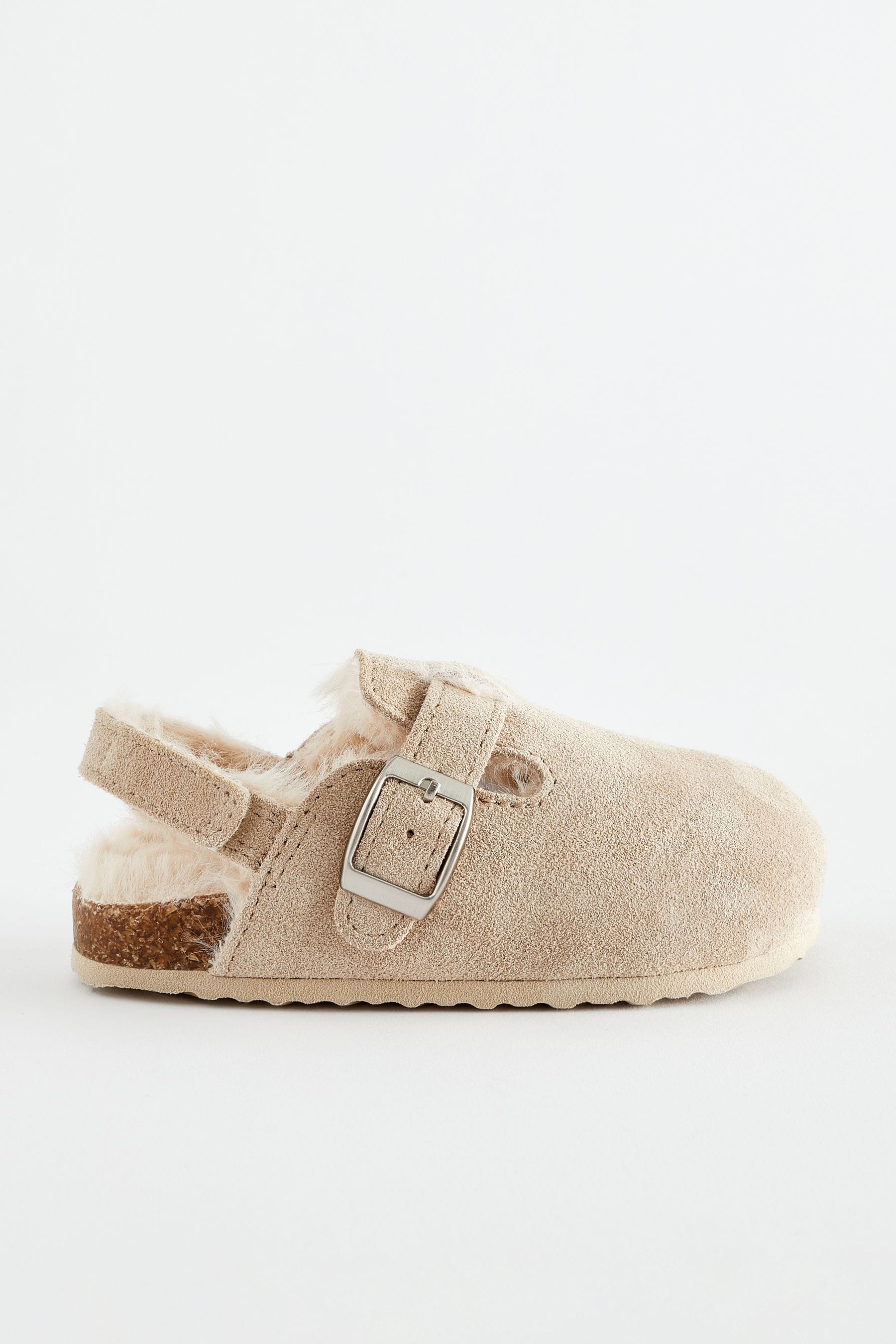 Beige Leather Corkbed Mule Slippers