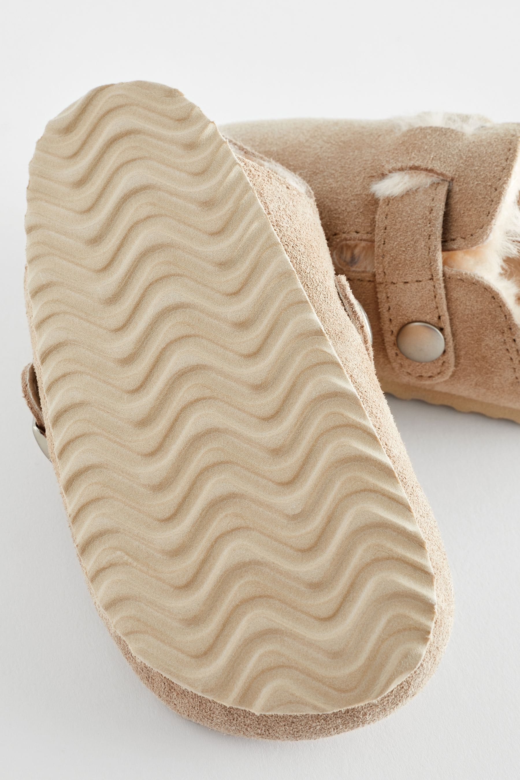 Beige Leather Corkbed Mule Slippers