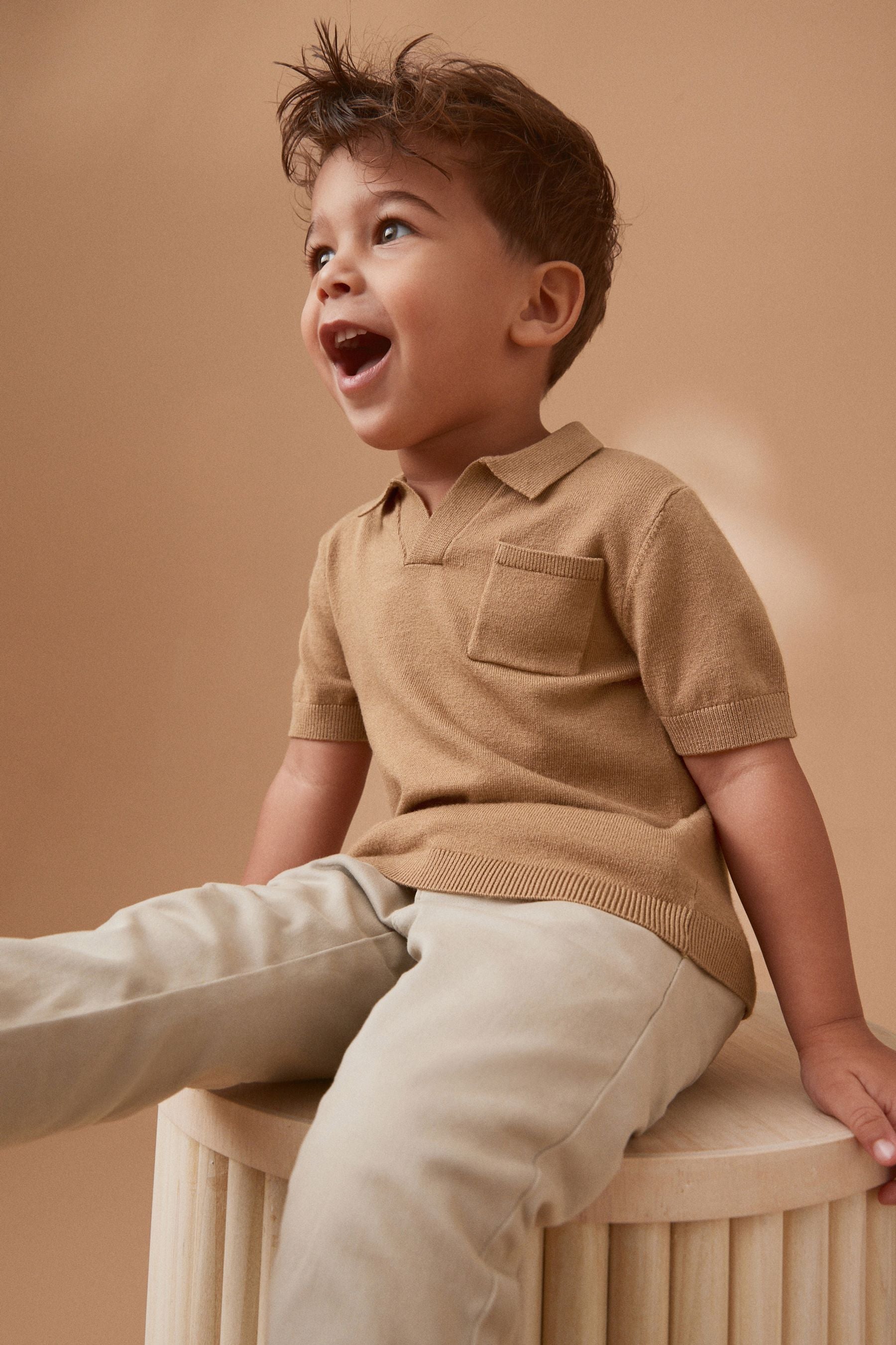 Tan Brown Short Sleeve Trophy Neck Polo Shirt (3mths-7yrs)