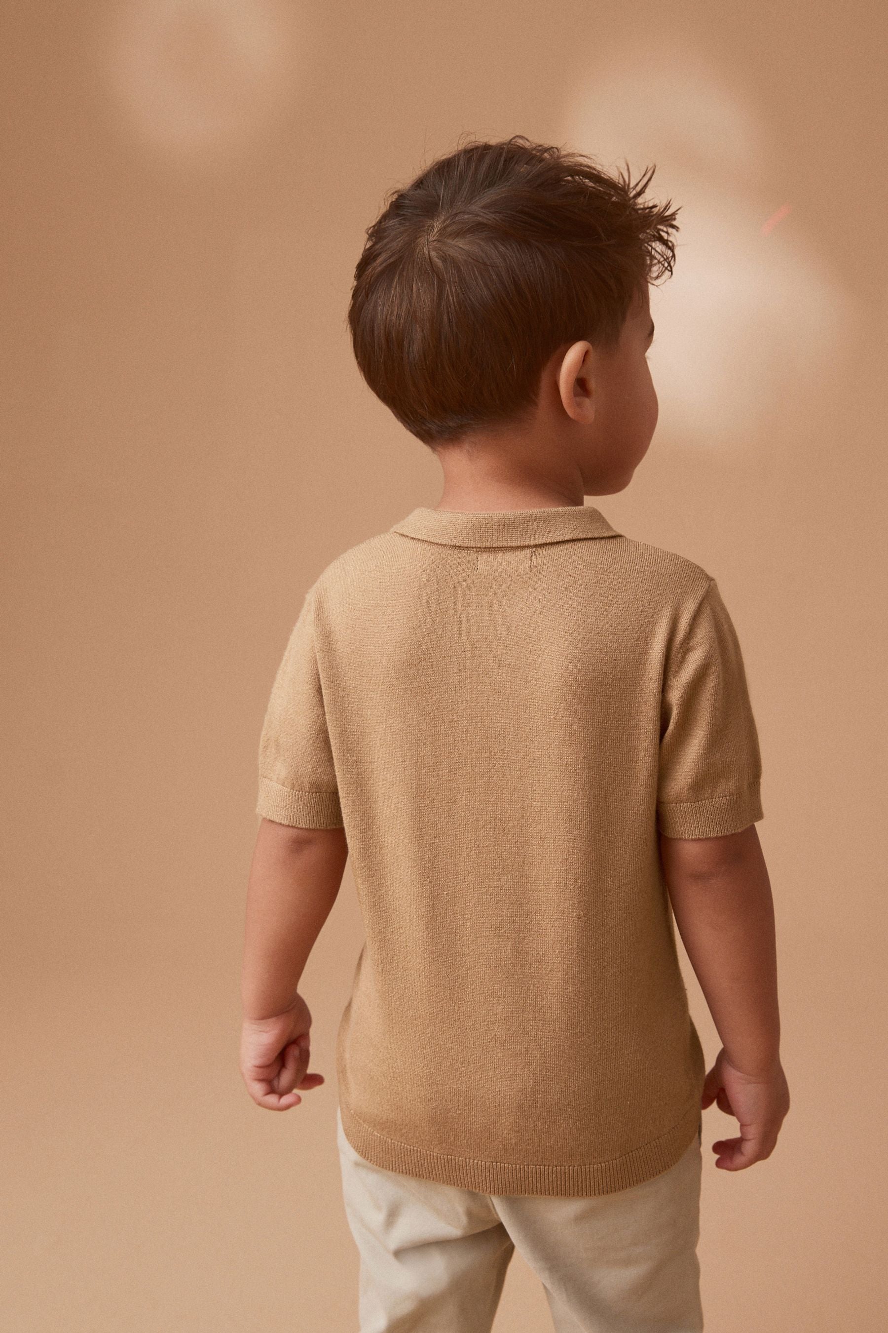 Tan Brown Short Sleeve Trophy Neck Polo Shirt (3mths-7yrs)