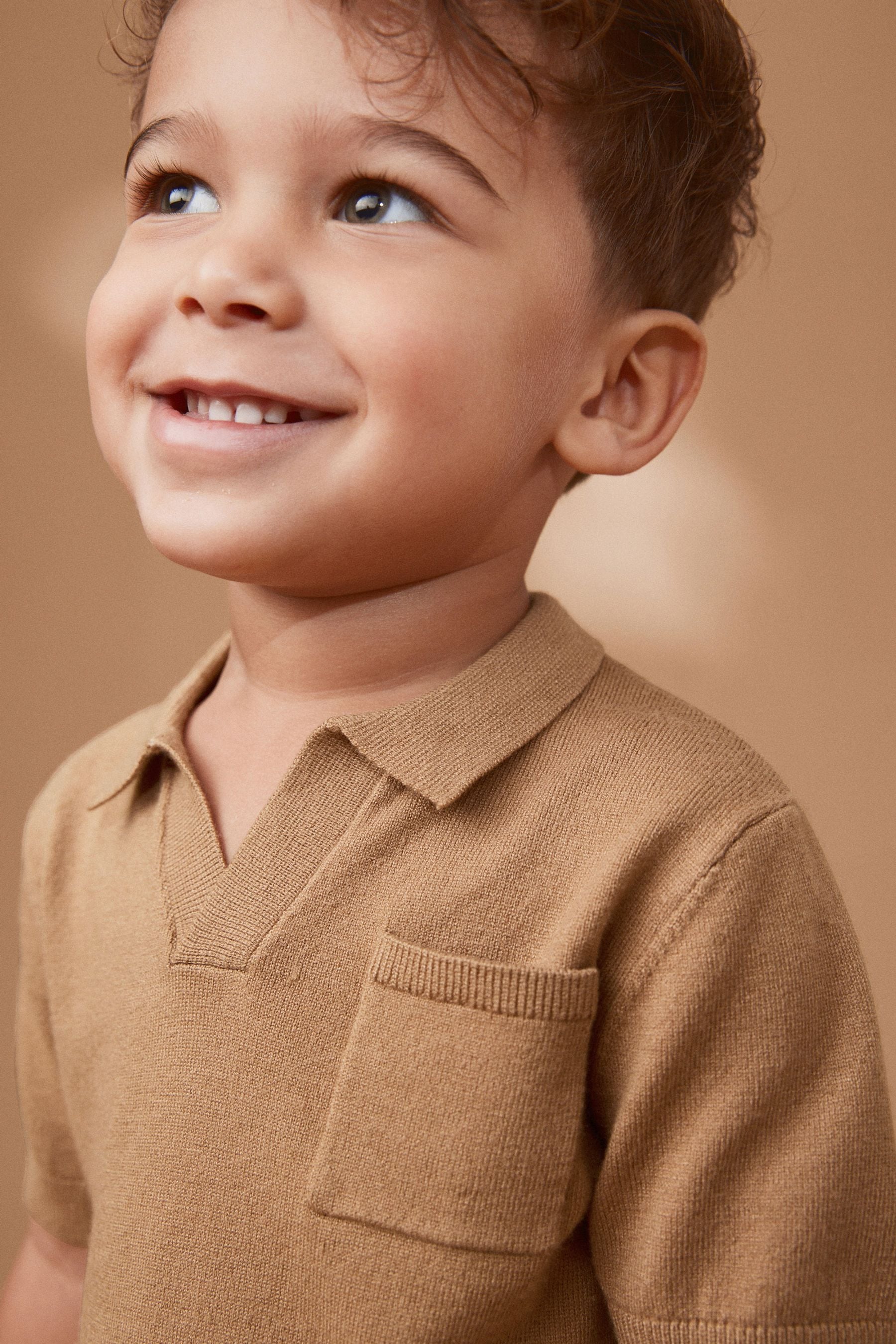 Tan Brown Short Sleeve Trophy Neck Polo Shirt (3mths-7yrs)