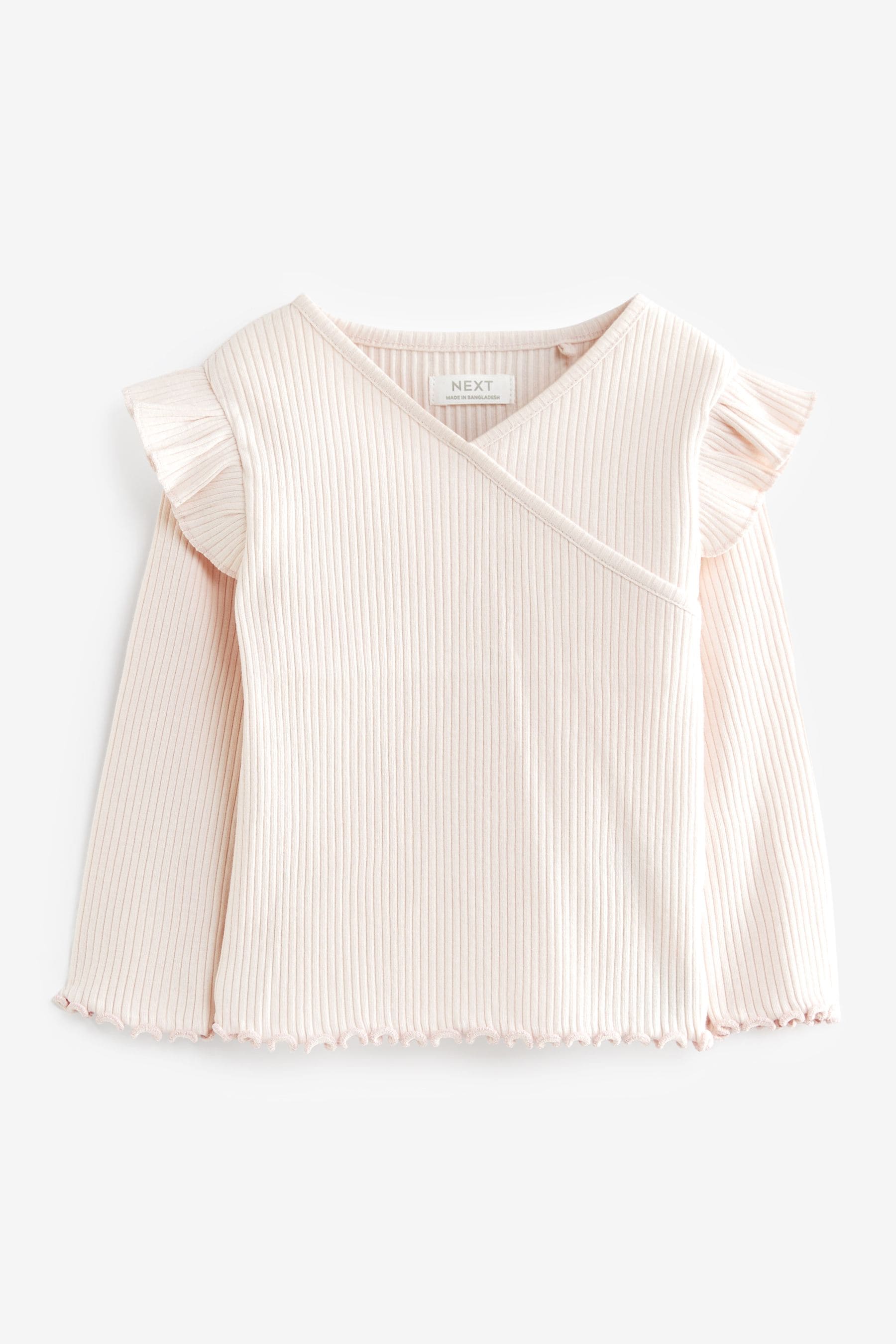 Pale Pink Long Sleeve Rib Wrap Top (3mths-7yrs)