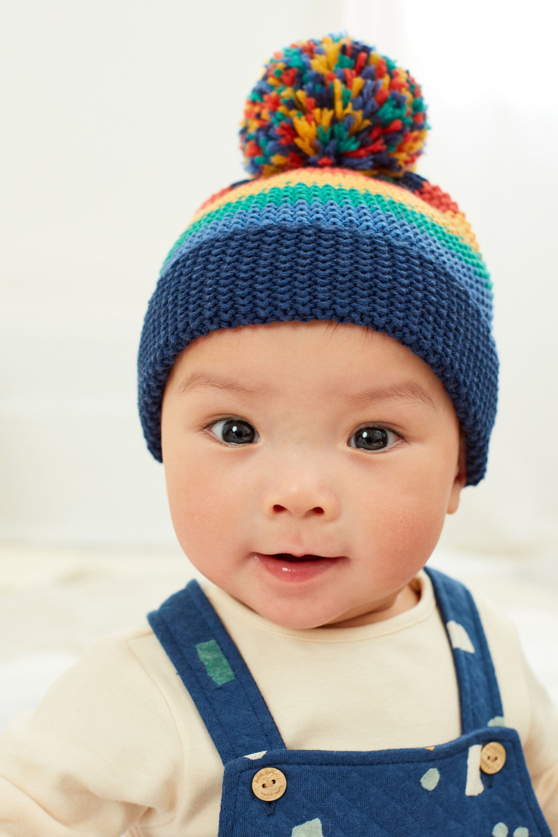 Rainbow Blue Baby Knitted Pom Hat (0mths-2yrs)