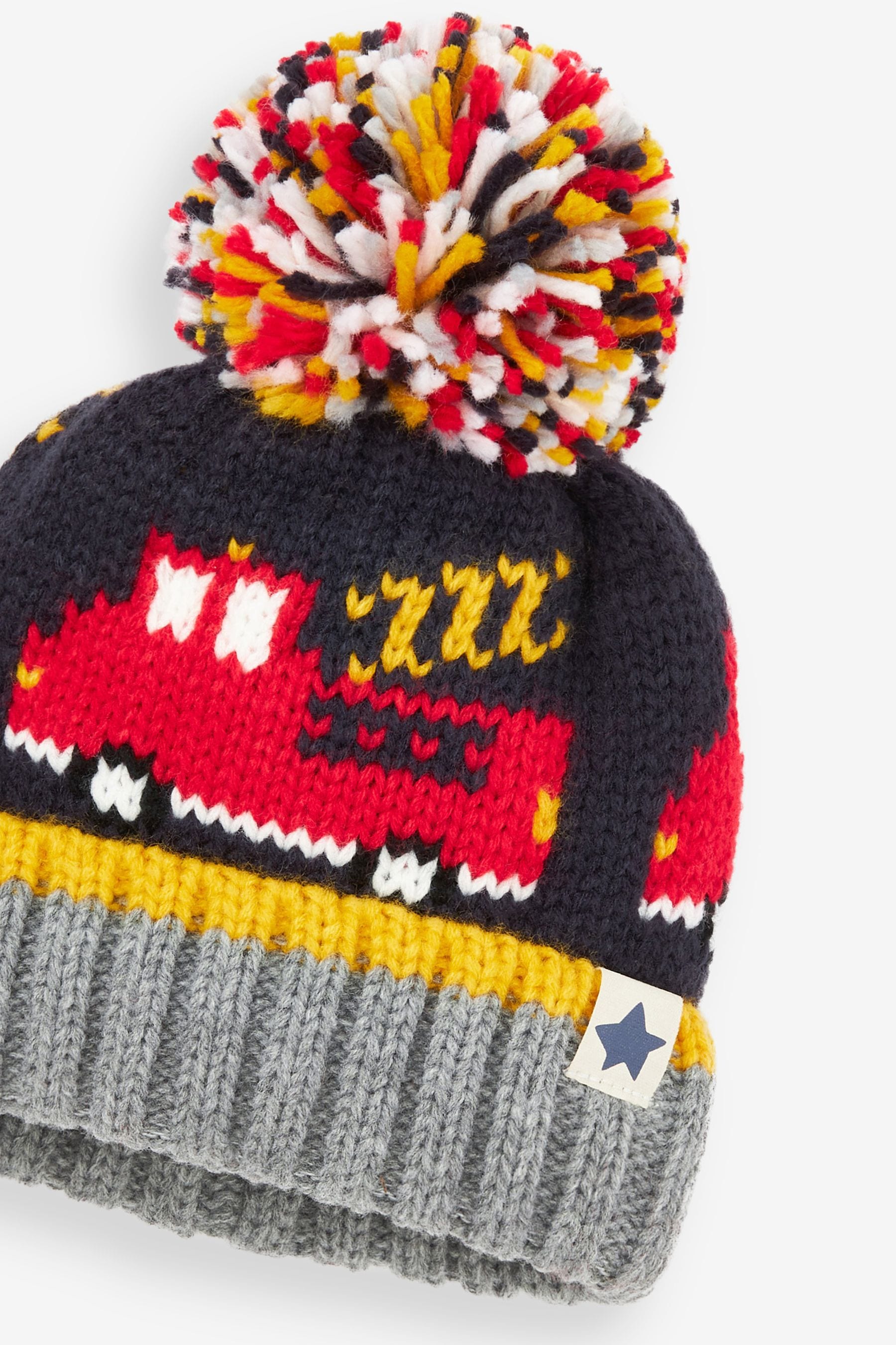 Navy Blue Fire Engine Pom Hat (3mths-10yrs)