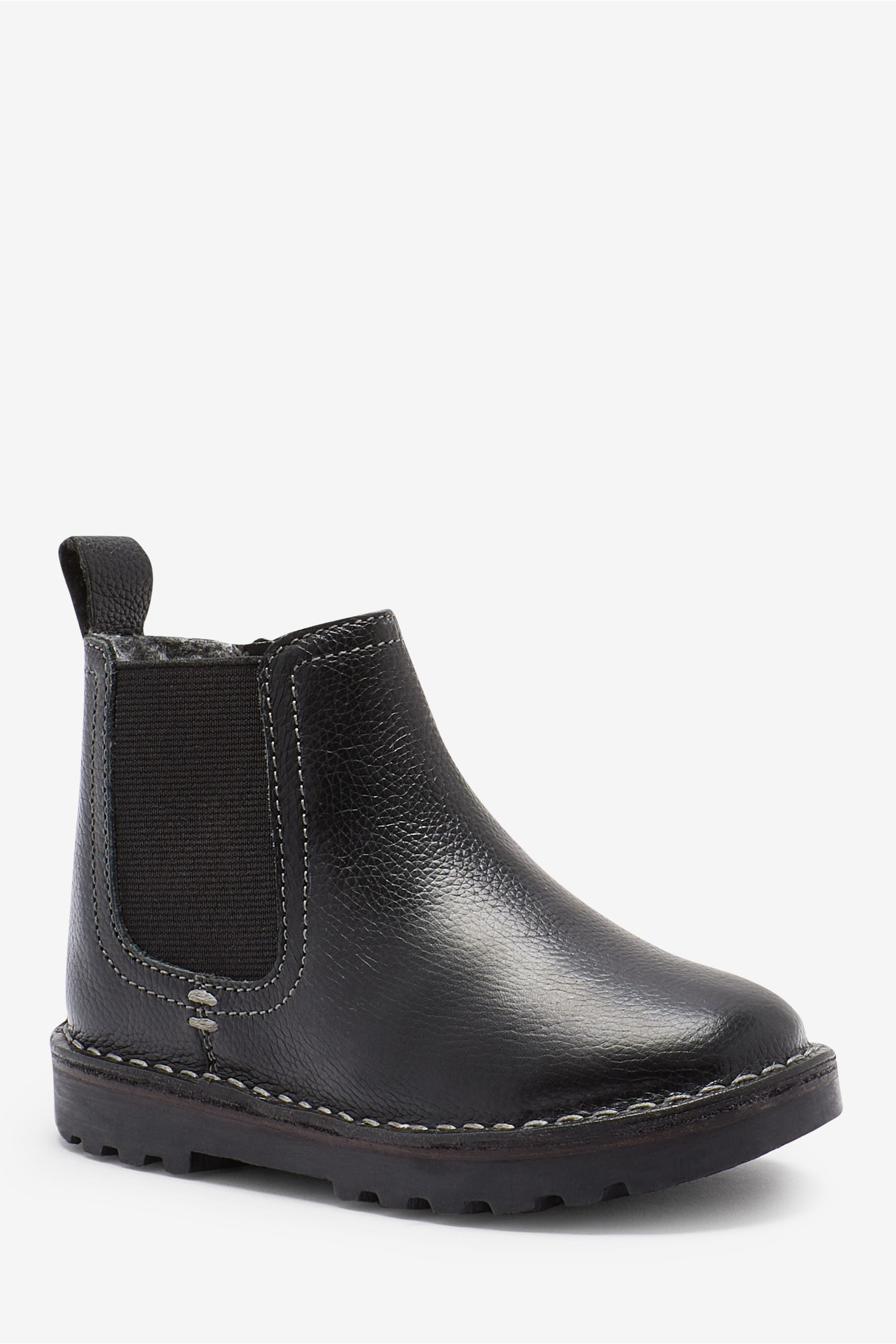 Black Standard Fit (F) Warm Lined Leather Chelsea Boots