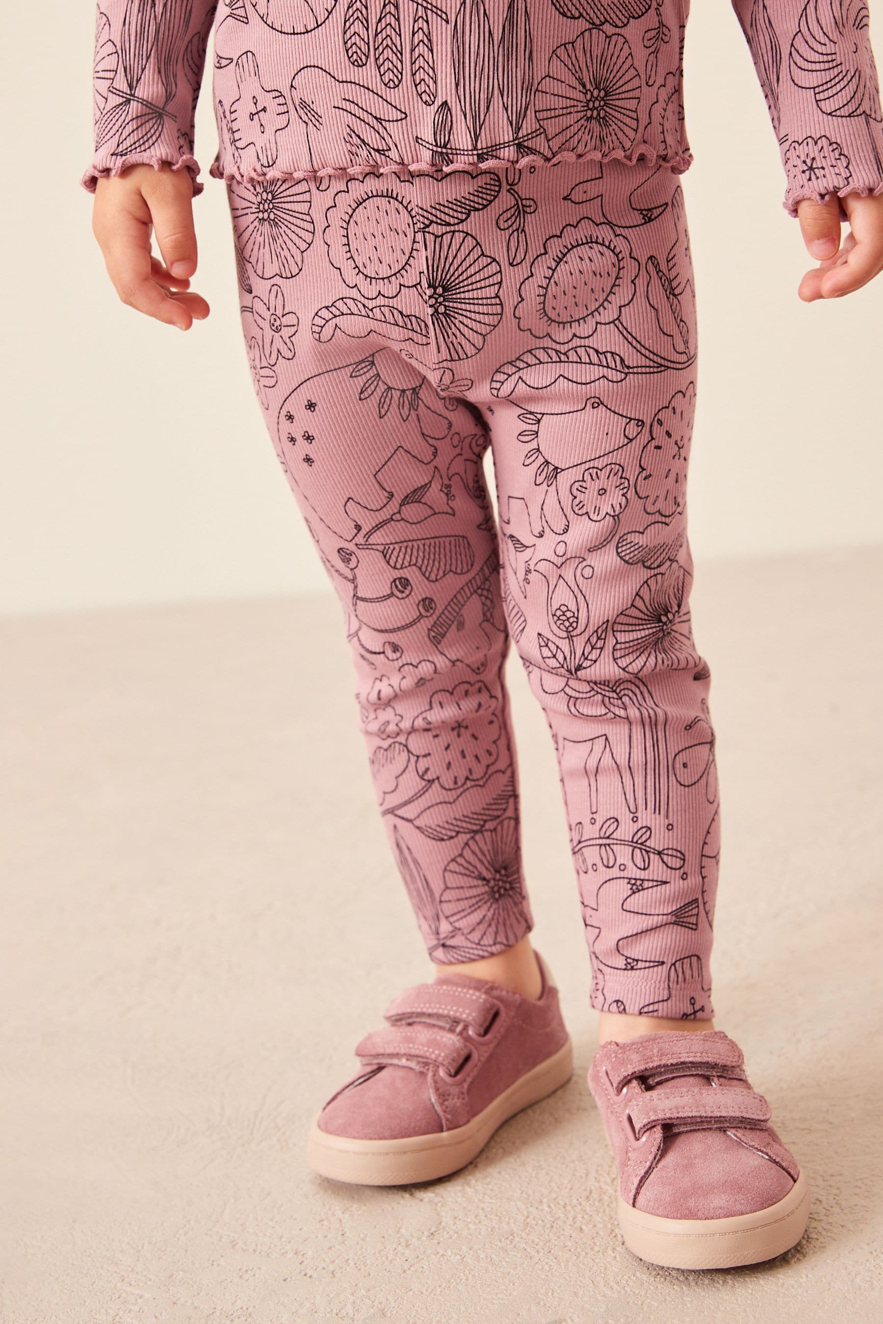 Pink Mono Floral Rib Jersey Leggings (3mths-7yrs)