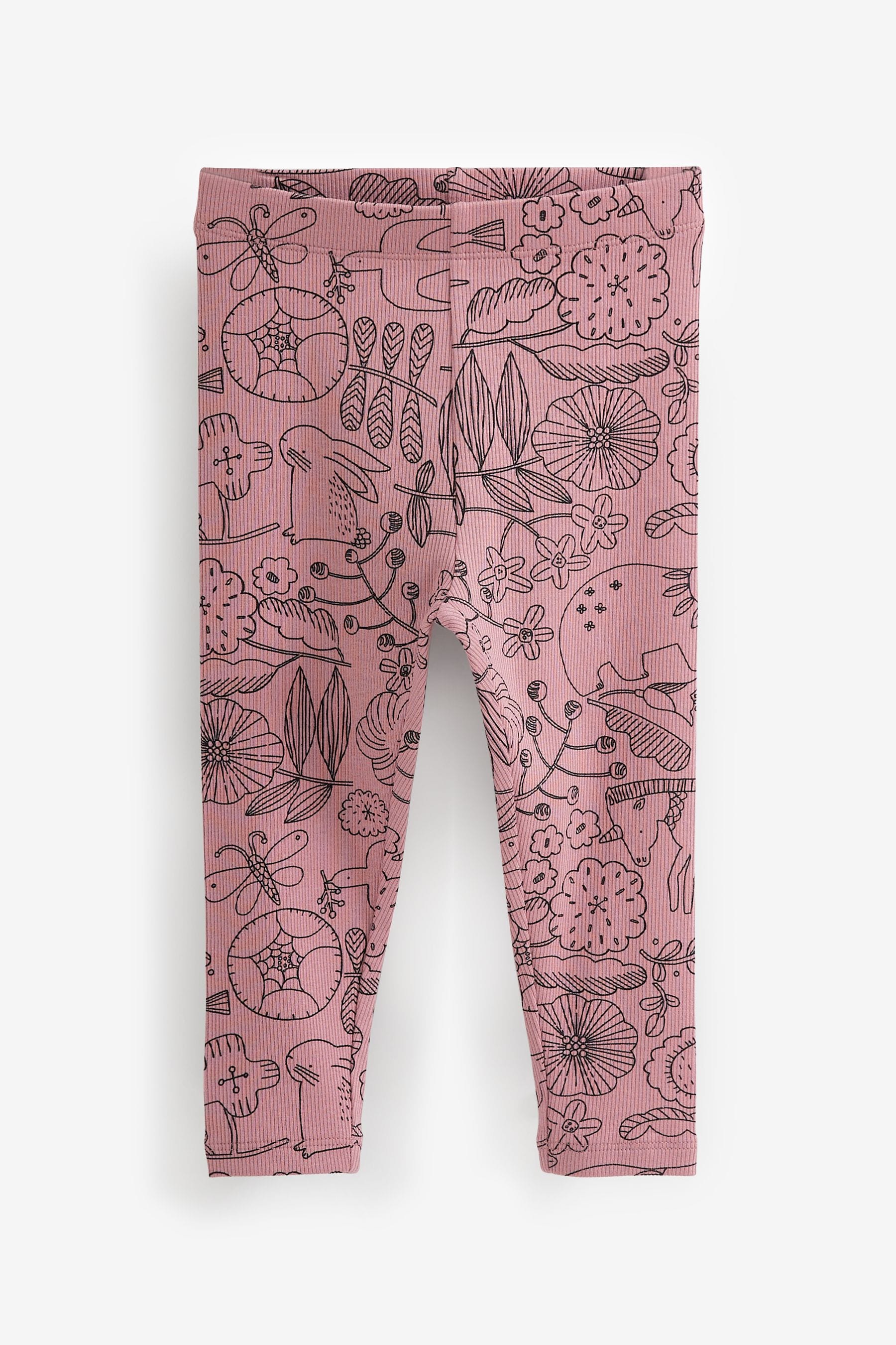 Pink Mono Floral Rib Jersey Leggings (3mths-7yrs)