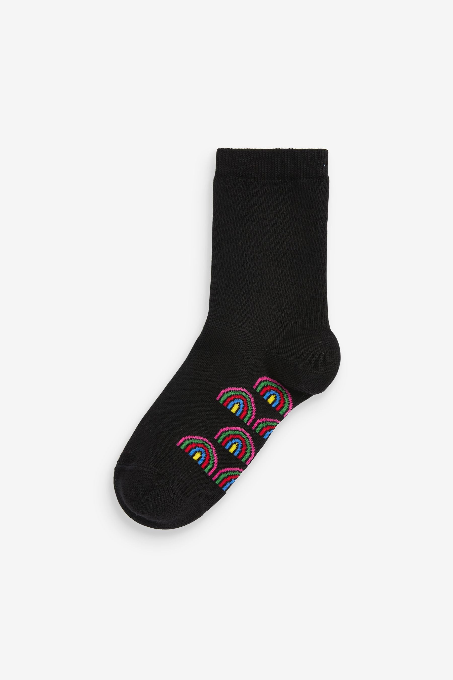 Black Rainbow Cotton Rich Footbed Ankle School Socks 5 Pack