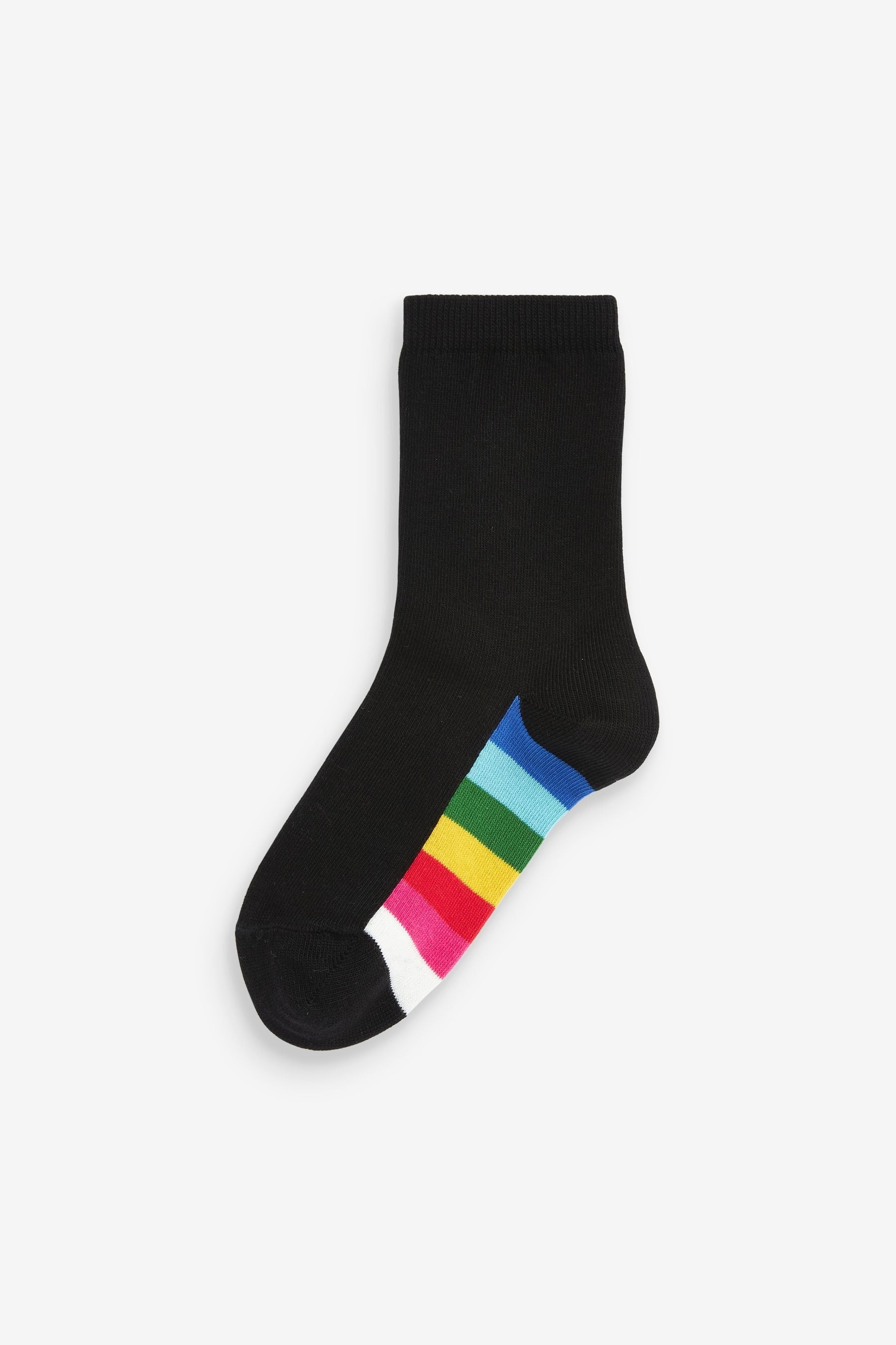 Black Rainbow Cotton Rich Footbed Ankle School Socks 5 Pack