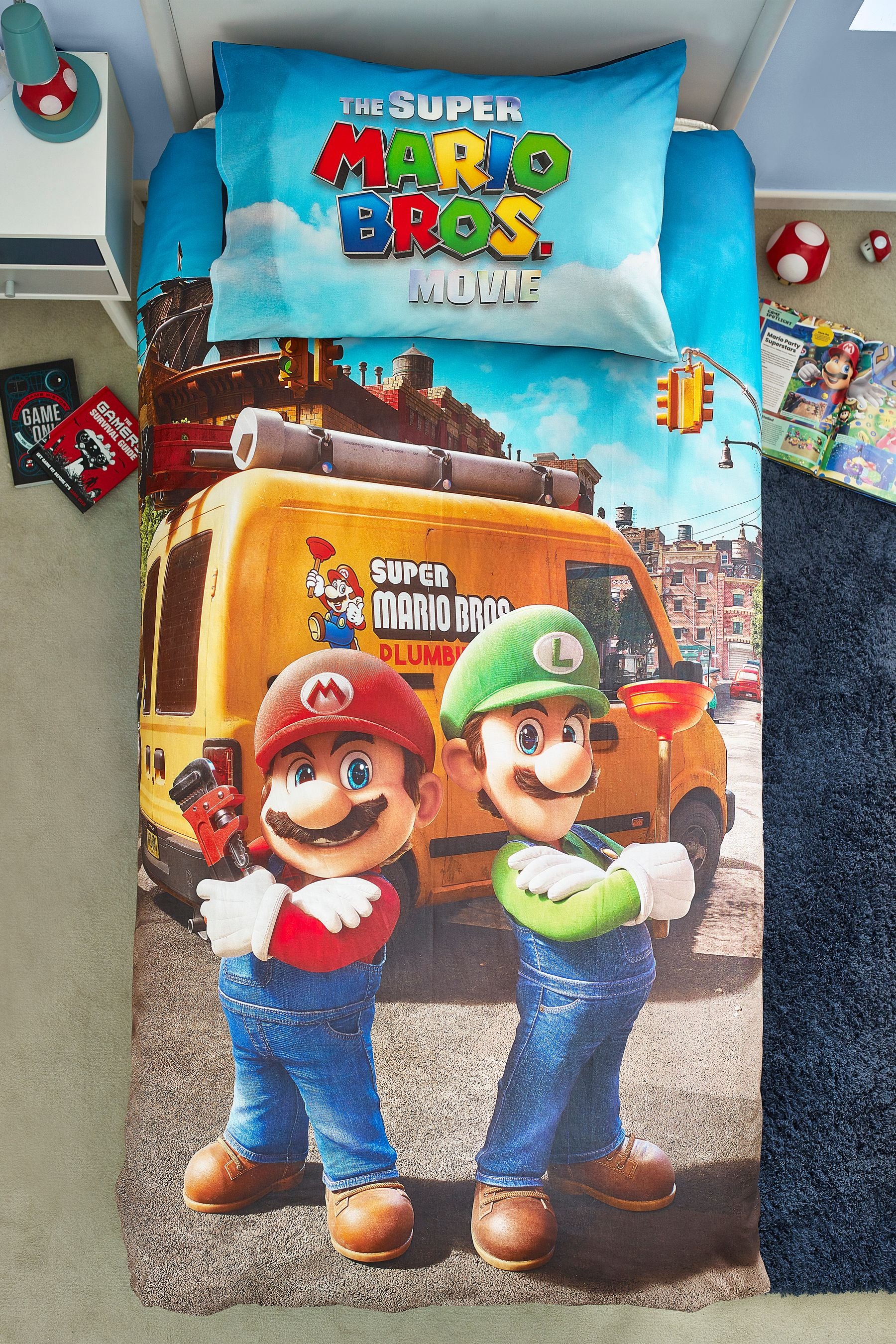 Multi Super Mario 100% Cotton Duvet Cover and Pillowcase Set