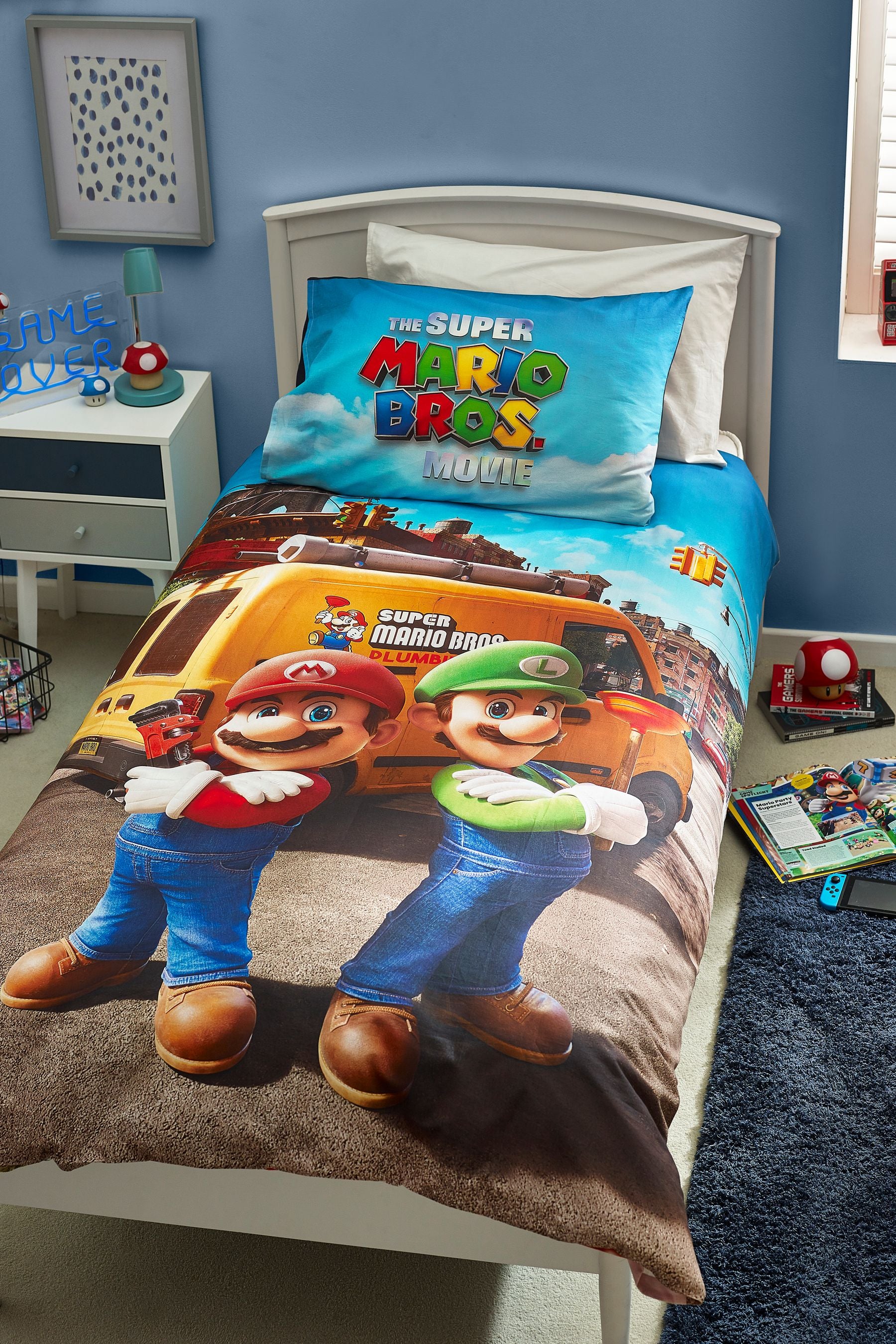 Multi Super Mario 100% Cotton Duvet Cover and Pillowcase Set