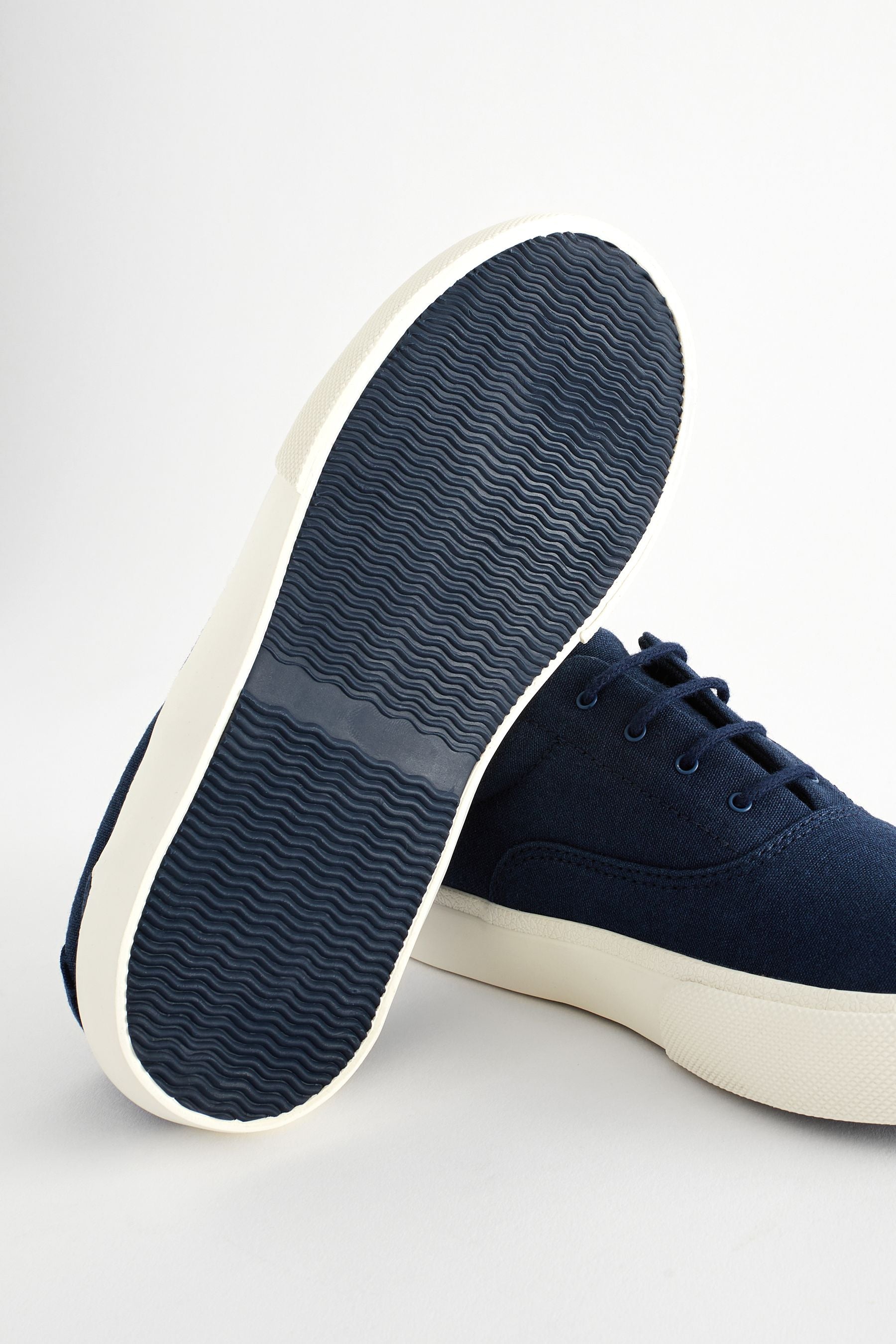 Navy Blue Canvas Oxford Lace-Up Shoes