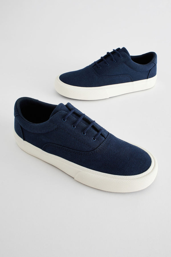 Navy Blue Canvas Oxford Lace-Up Shoes