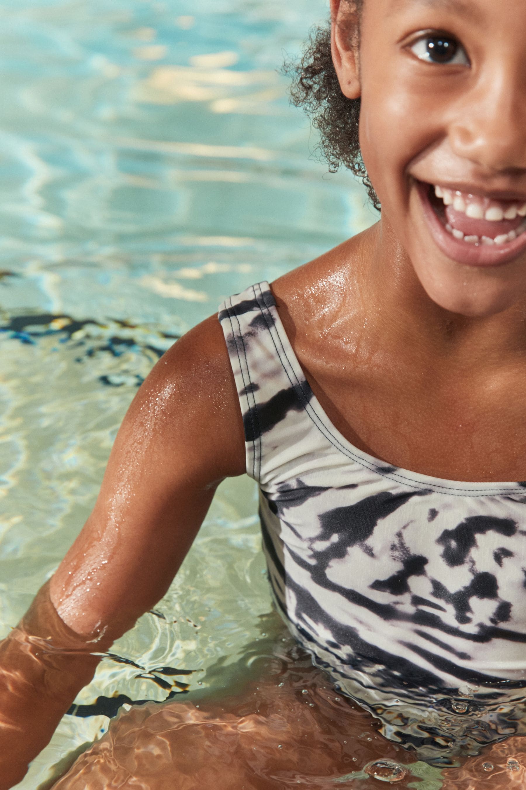 Monochrome Tie Dye Sports Swimsuit (3-16yrs)