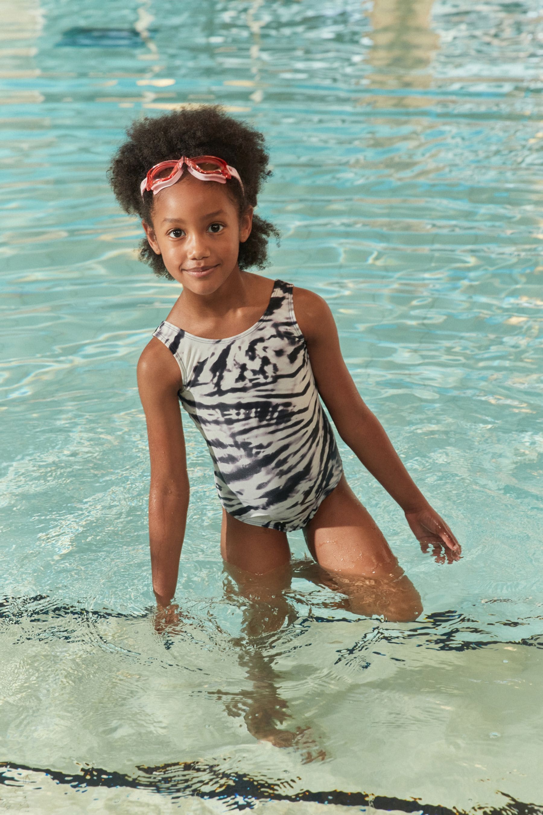 Monochrome Tie Dye Sports Swimsuit (3-16yrs)