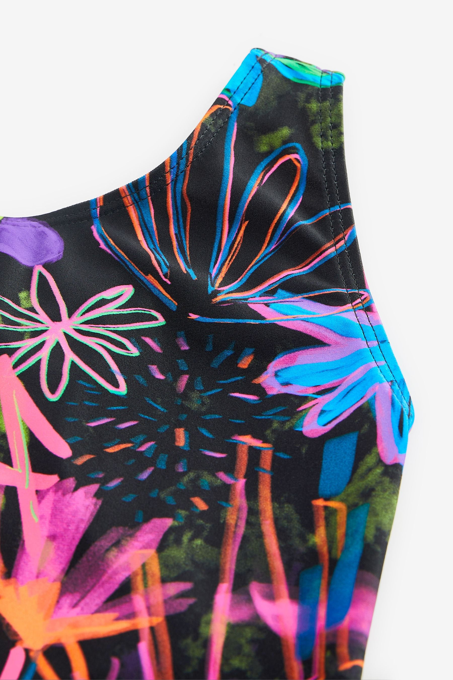 Black Graffiti Floral Sports Swimsuit (3-16yrs)