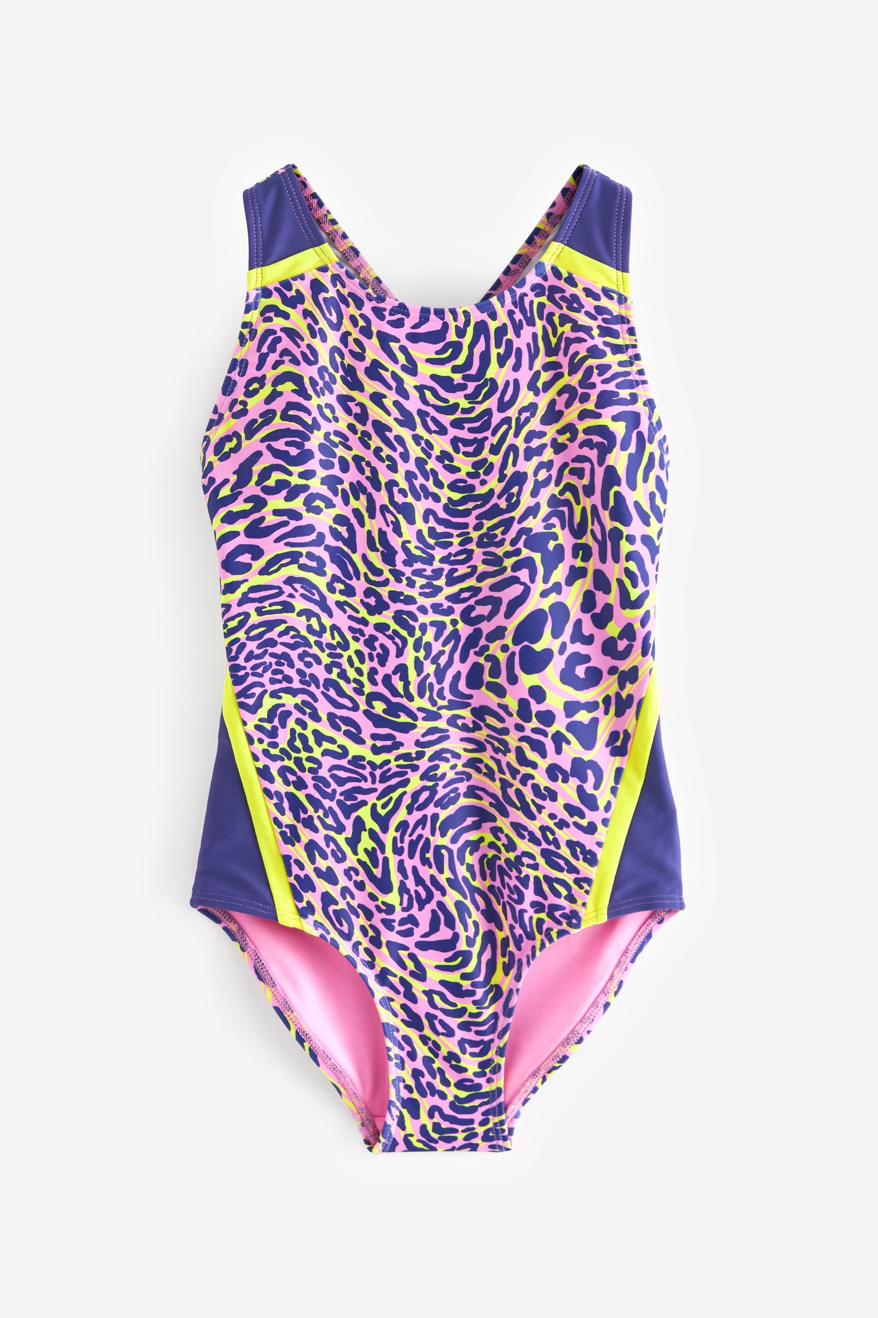 Pink Leopard Print Sports Cross-Back Swimsuit (3-16yrs)