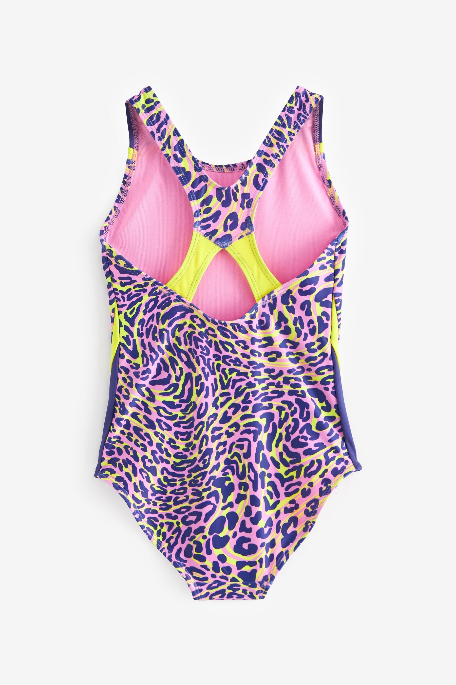 Pink Leopard Print Sports Cross-Back Swimsuit (3-16yrs)