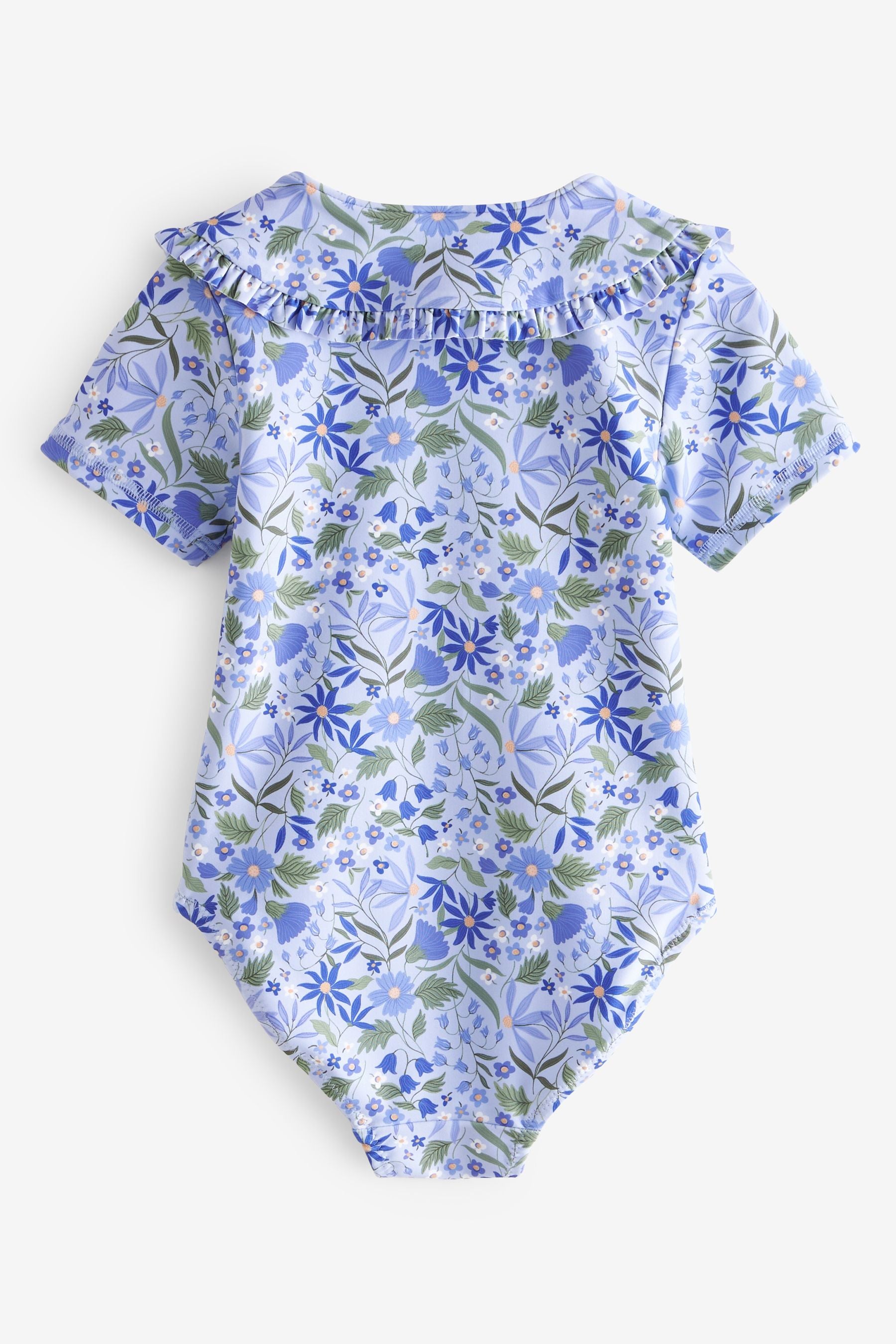 Blue Ditsy Floral Ruffle Collar Swimsuit (3mths-7yrs)