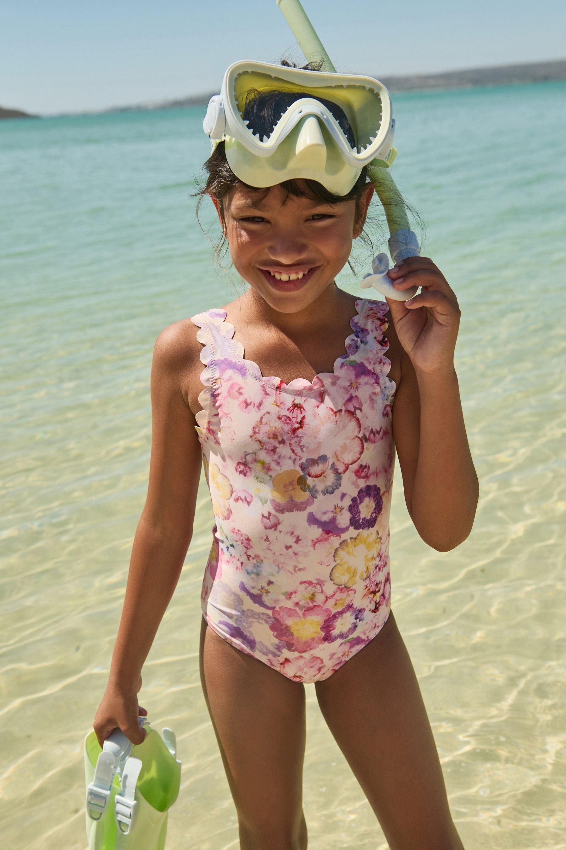 Multi Floral Scallop Swimsuit (3-16yrs)