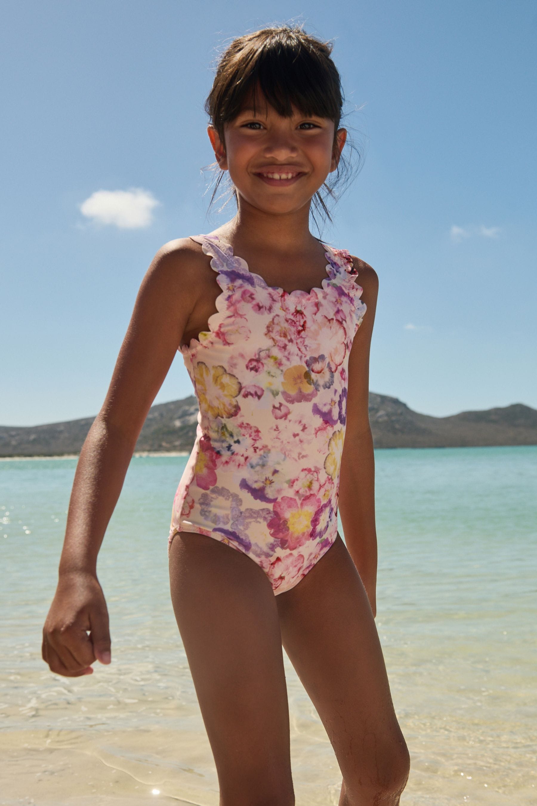 Multi Floral Scallop Swimsuit (3-16yrs)