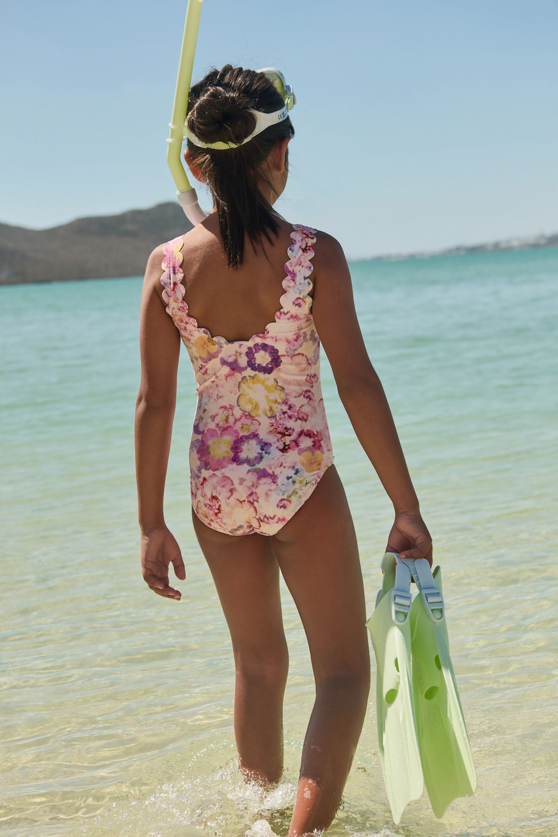 Multi Floral Scallop Swimsuit (3-16yrs)