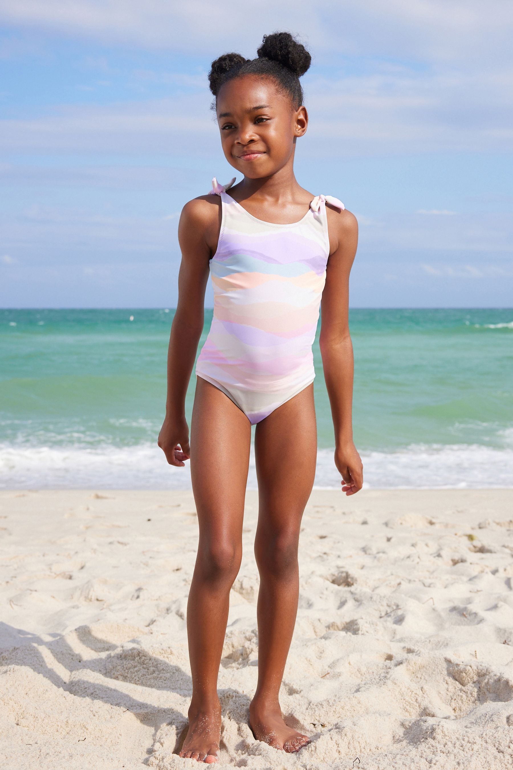 Multi Pastel Wave Tie Shoulder Swimsuit (3-16yrs)