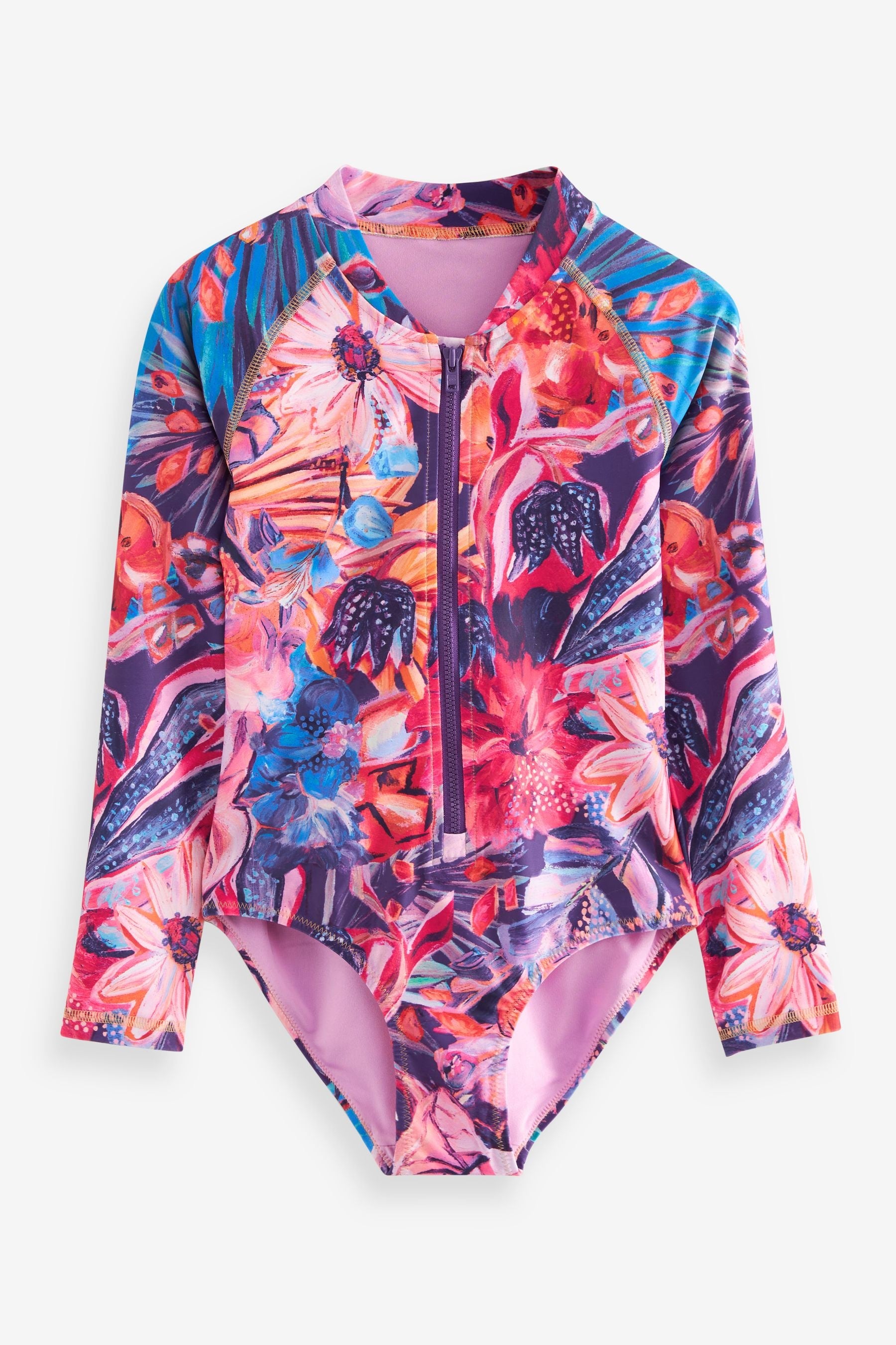 Purple Floral Long Sleeved Swimsuit (3-16yrs)