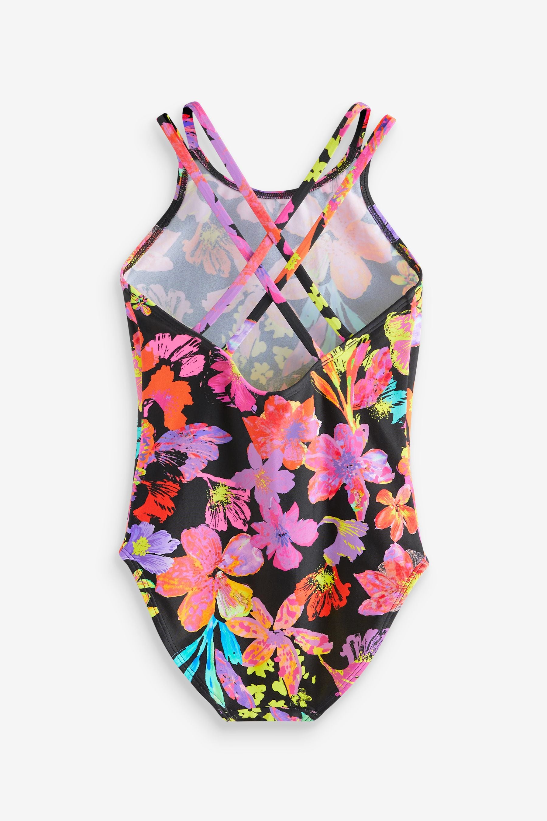 Black/Pink Floral Sports Swimsuit (3-16yrs)