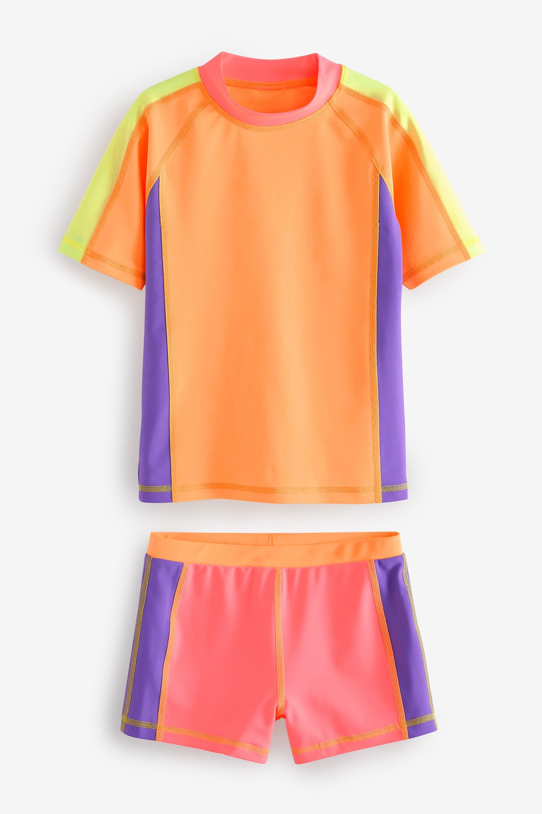 Orange/Pink Sunsafe Rash Vest And Shorts Set (3-16yrs)