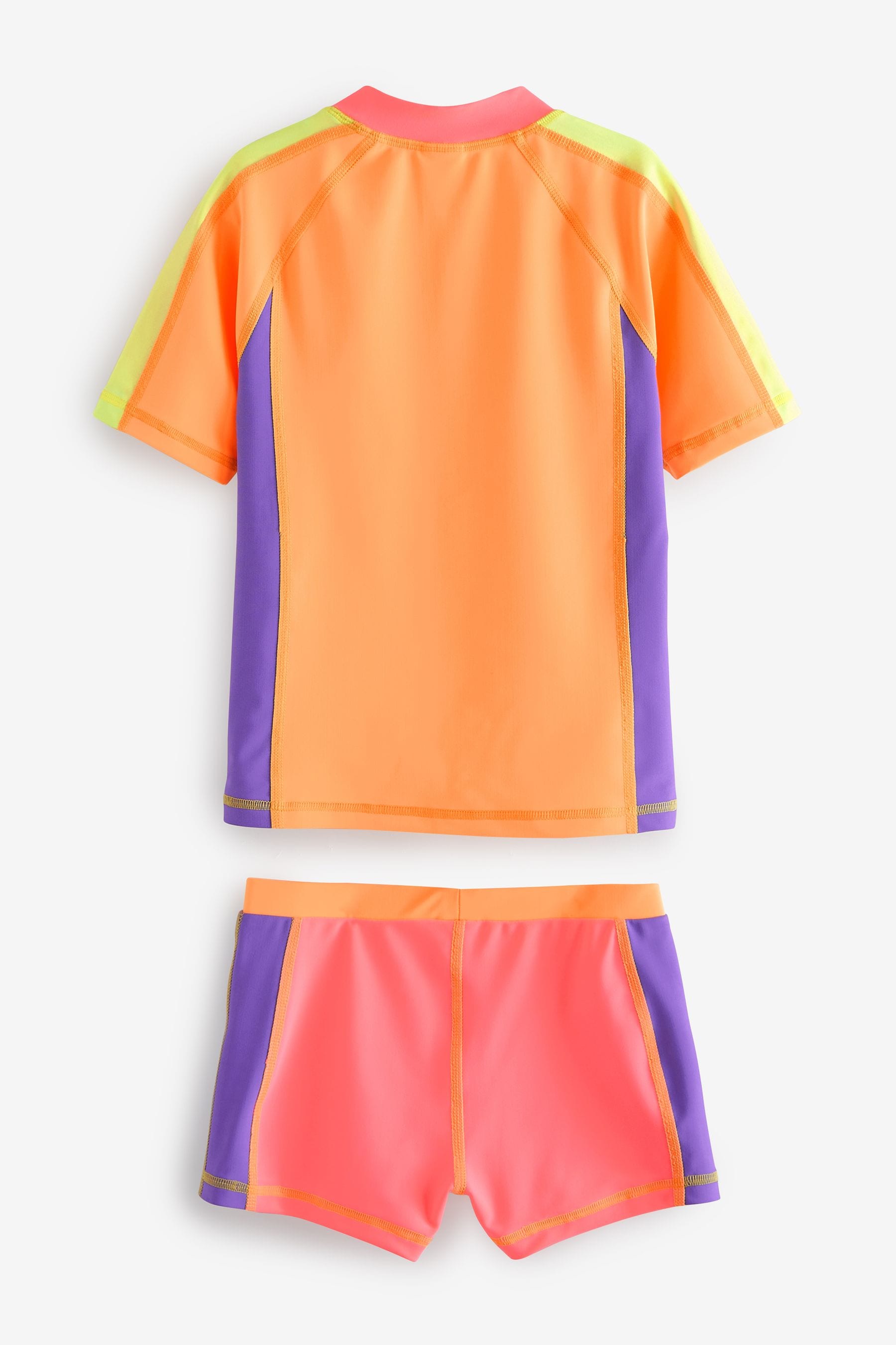 Orange/Pink Sunsafe Rash Vest And Shorts Set (3-16yrs)