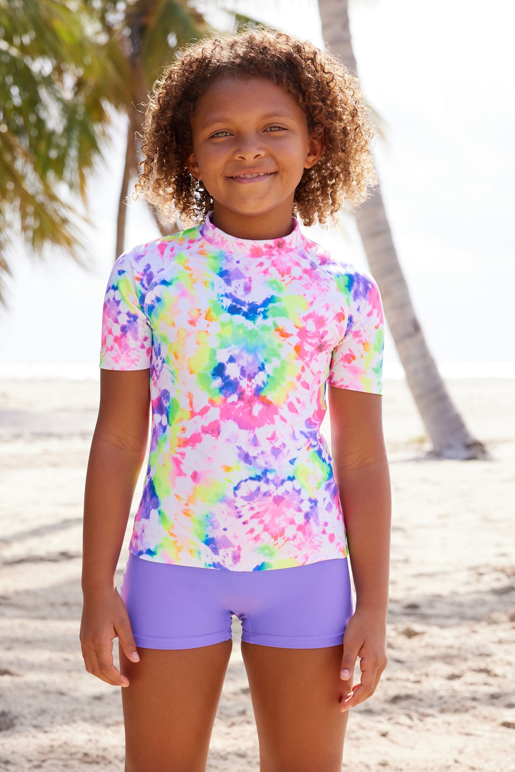 Purple Heart Tie Dye Rash Vest and Shorts Set (3-16yrs)