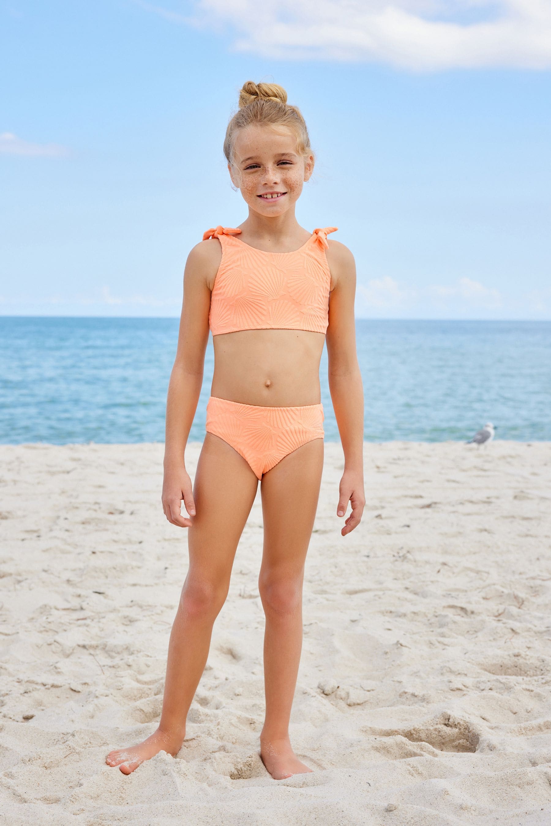 Orange Shell Textured Bikini (3-16yrs)