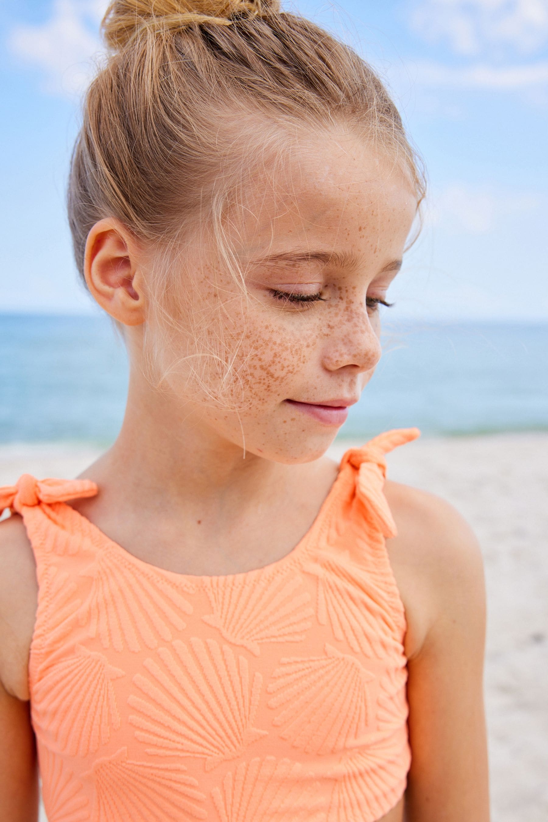 Orange Shell Textured Bikini (3-16yrs)