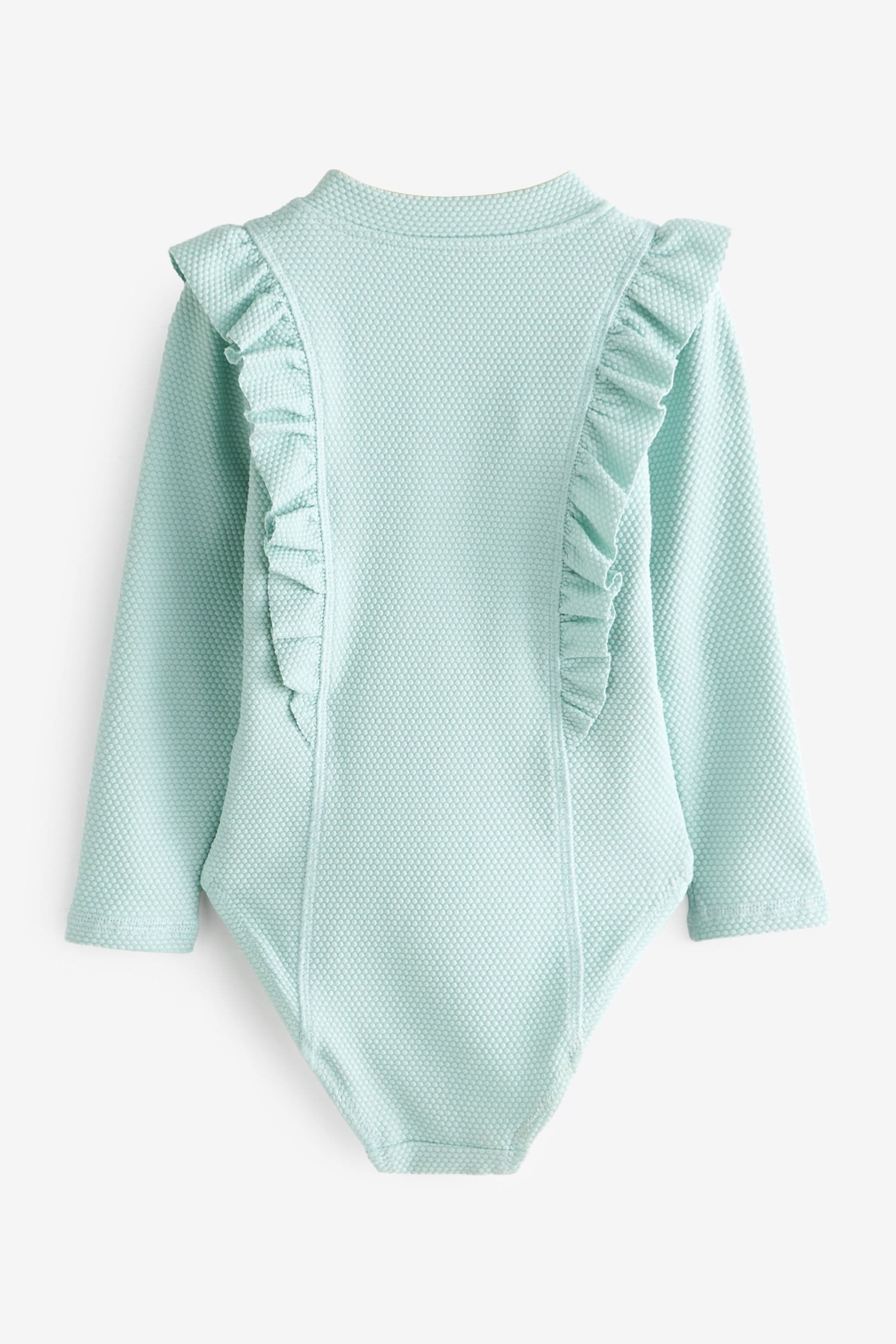 Blue Long Sleeve Textured Frill Swimsuit (3mths-7yrs)