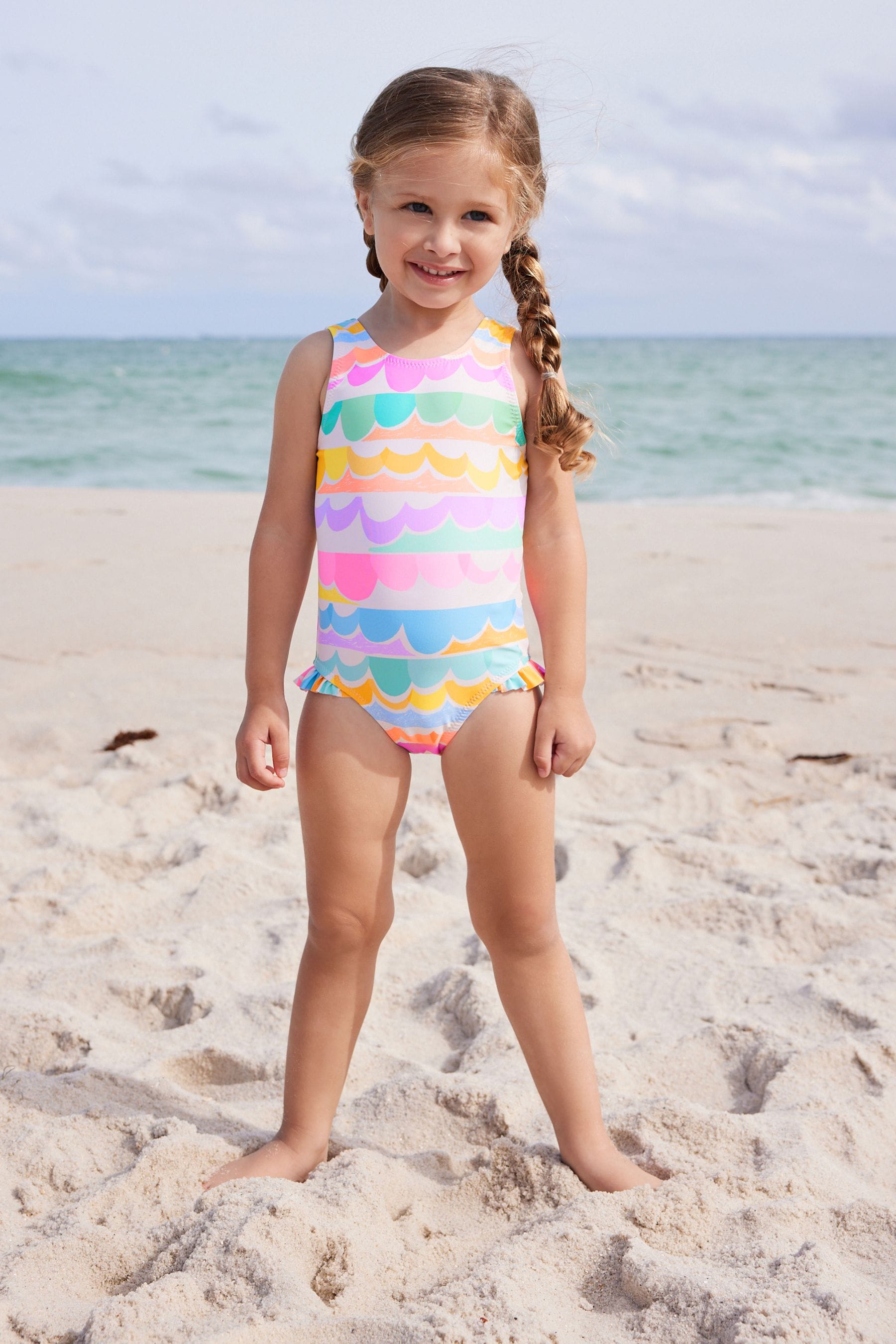 Multi Scallop Rainbow Frill Swimsuit (3mths-7yrs)