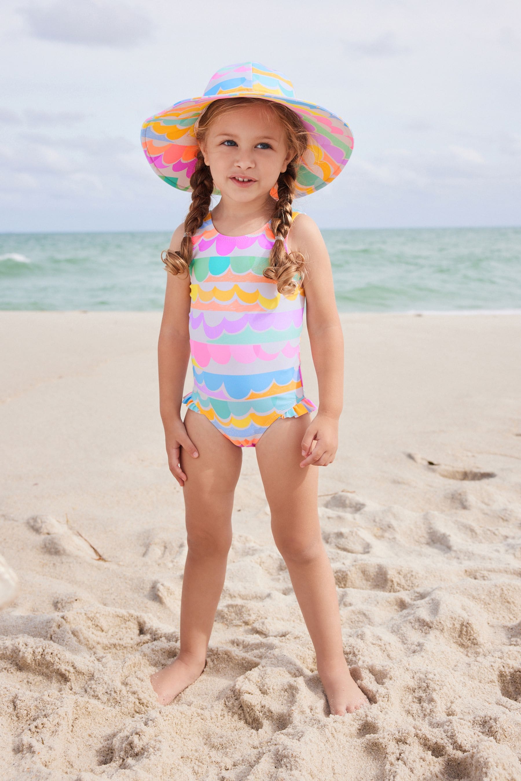 Multi Scallop Rainbow Frill Swimsuit (3mths-7yrs)