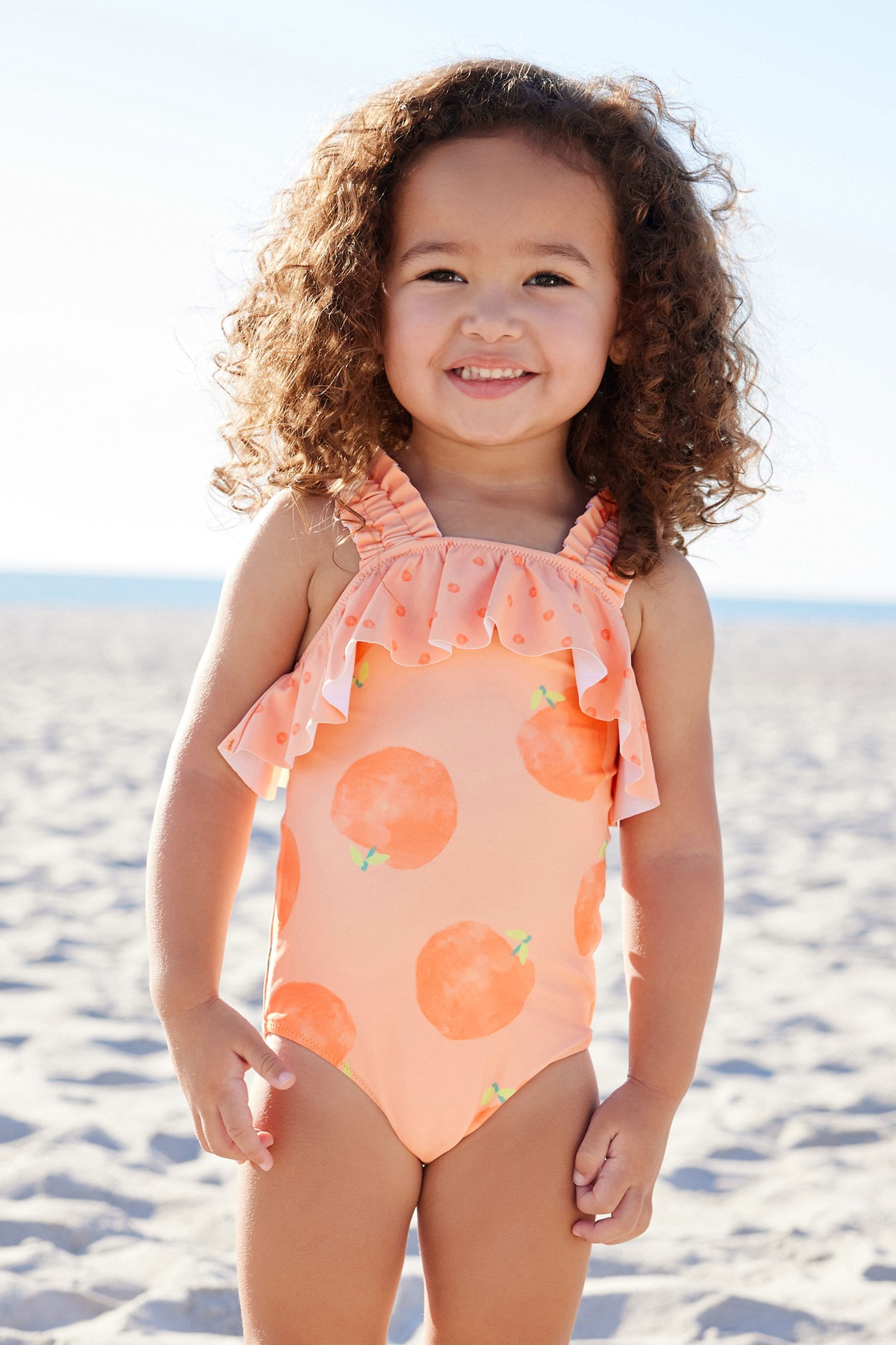 Orange Peach Ruched Strap Swimsuit (3mths-7yrs)