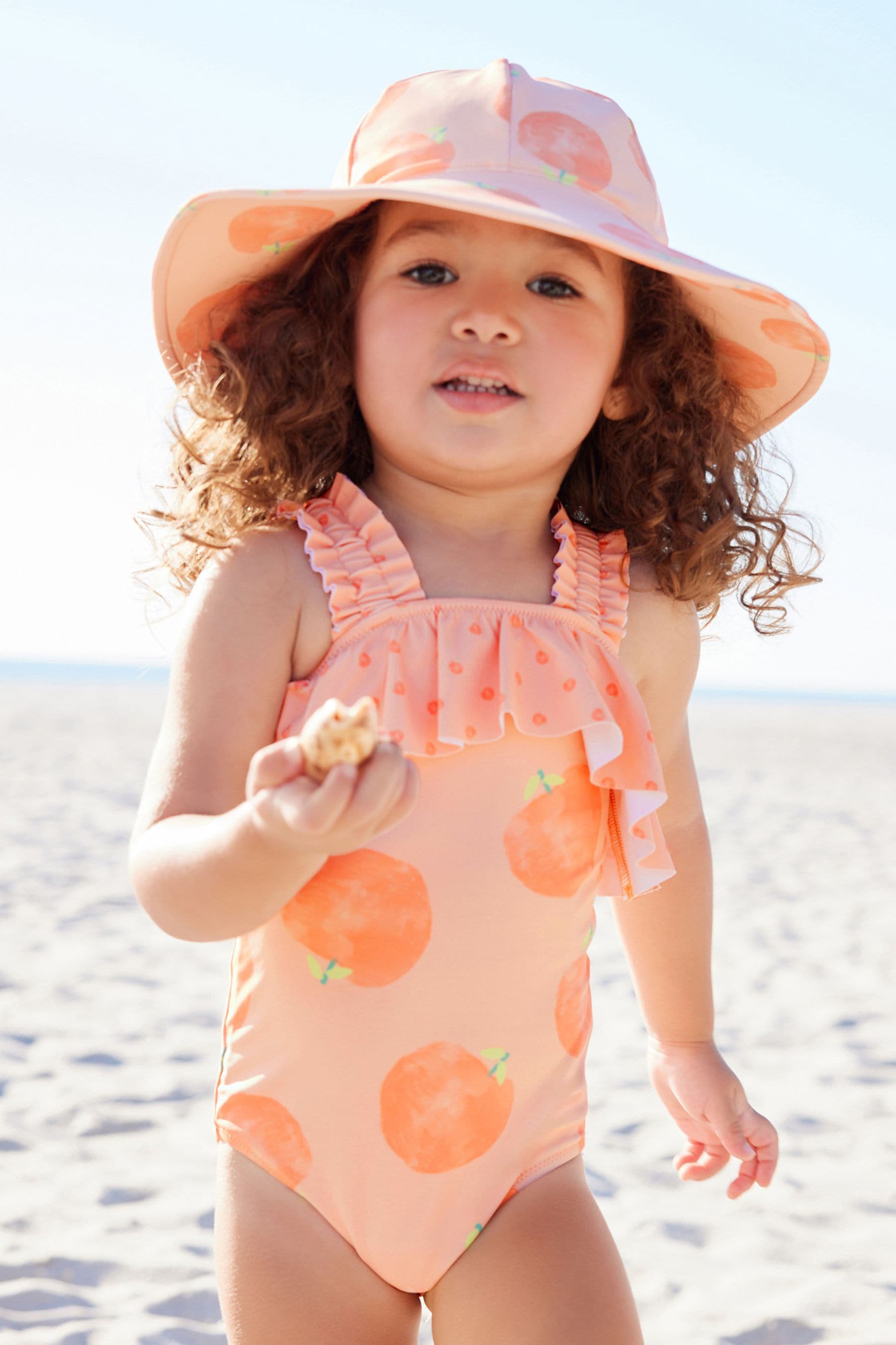 Orange Peach Ruched Strap Swimsuit (3mths-7yrs)