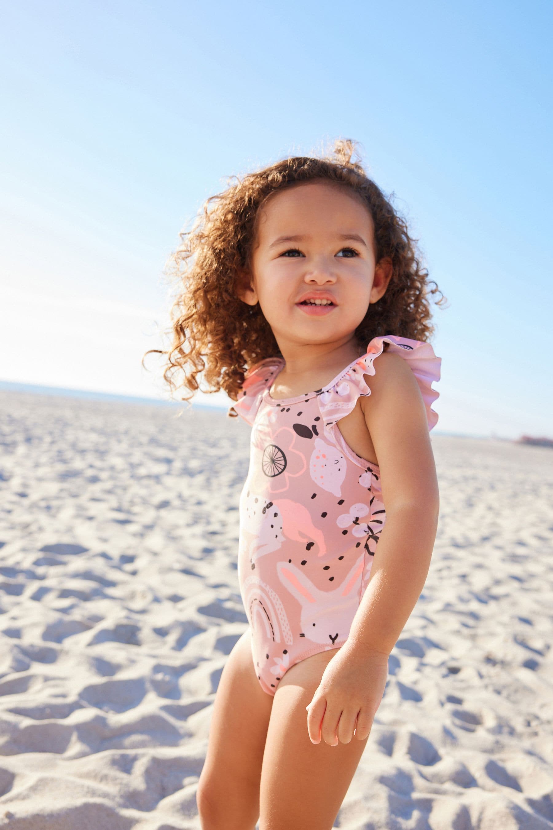 Pink Character Frill Sleeve Swimsuit (3mths-7yrs)