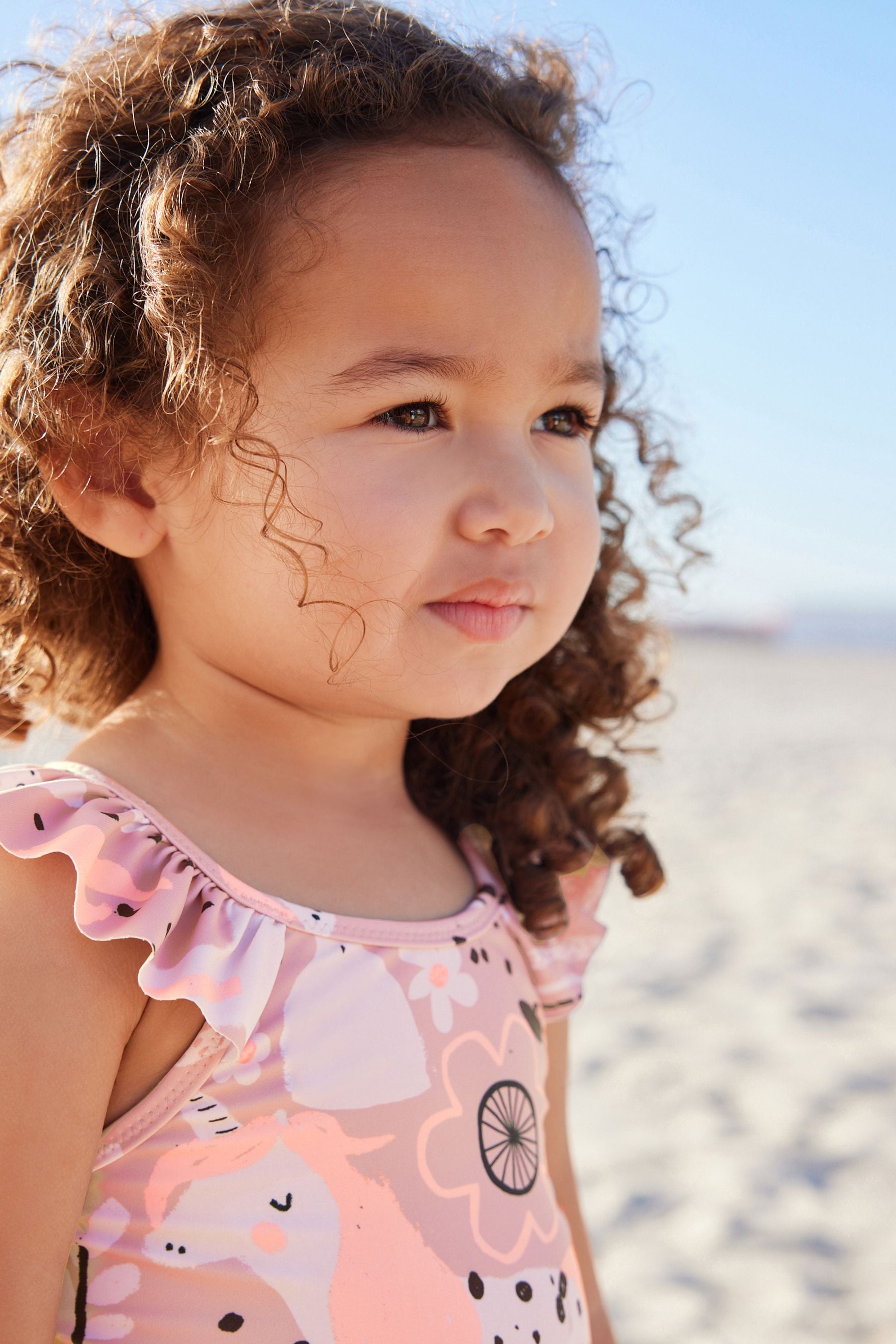 Pink Character Frill Sleeve Swimsuit (3mths-7yrs)