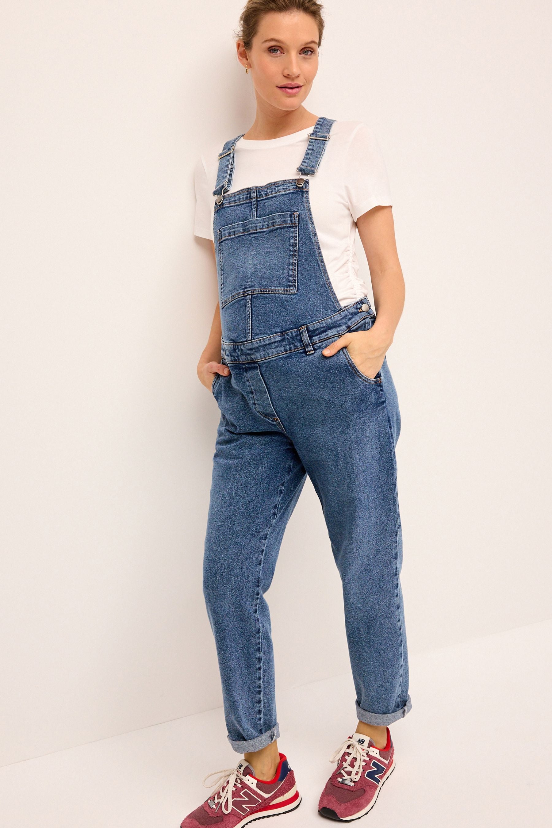 Mid Blue Maternity Denim Dungarees