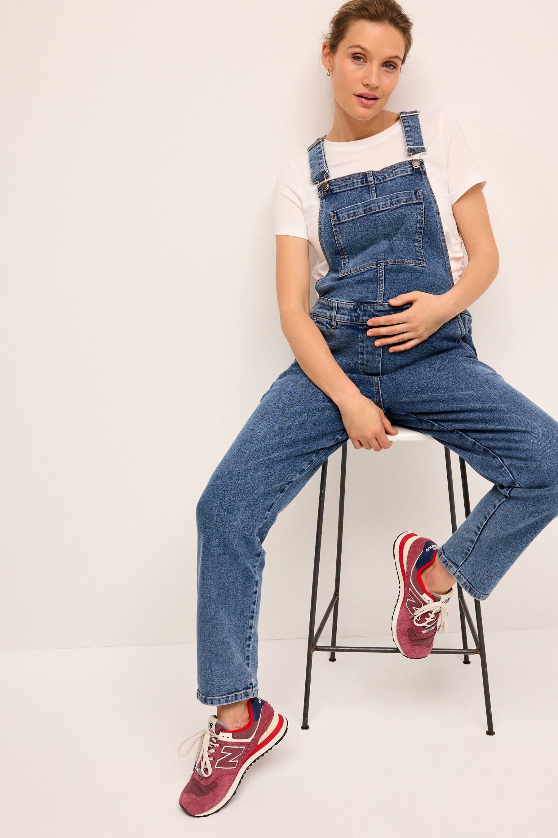 Mid Blue Maternity Denim Dungarees