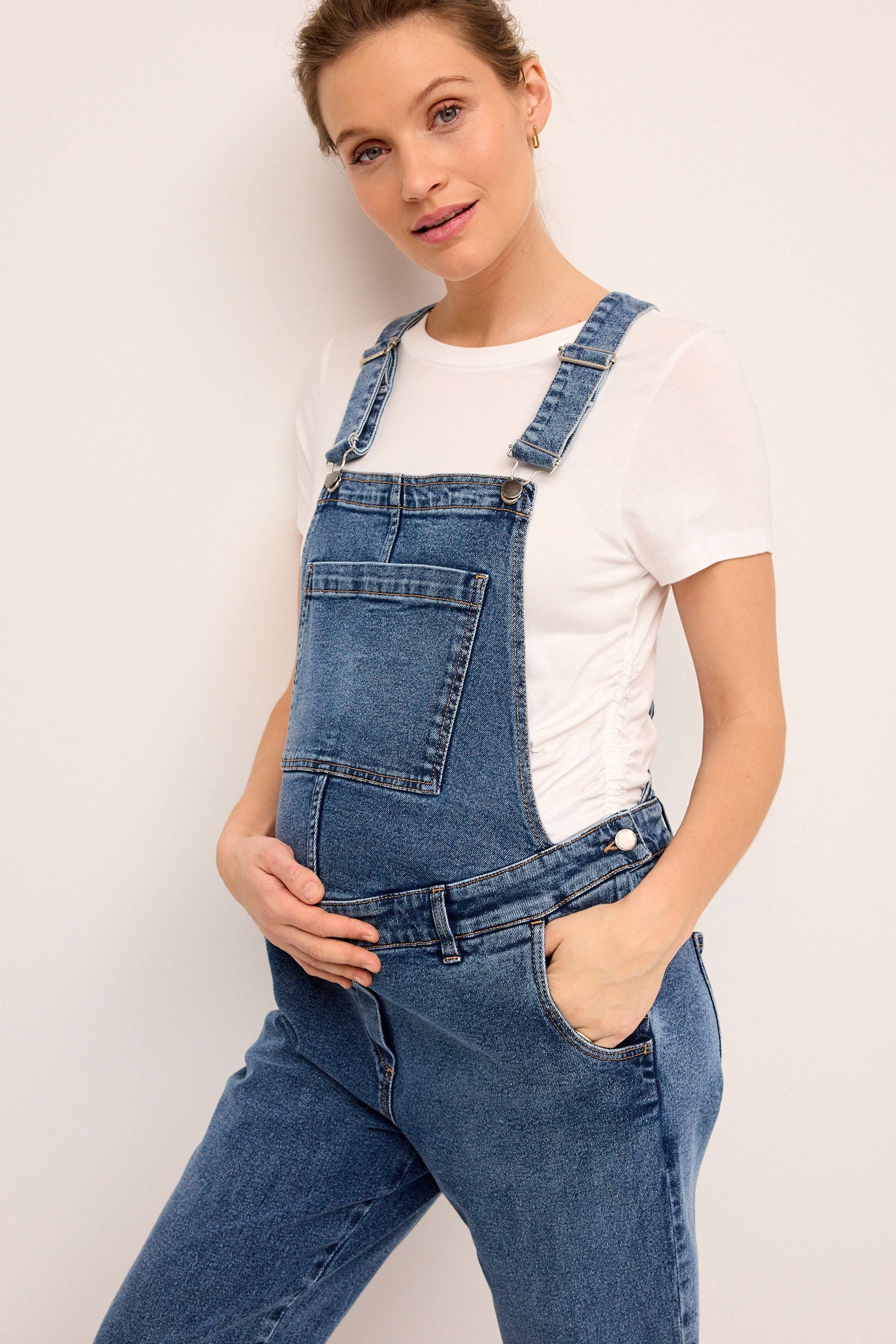 Mid Blue Maternity Denim Dungarees