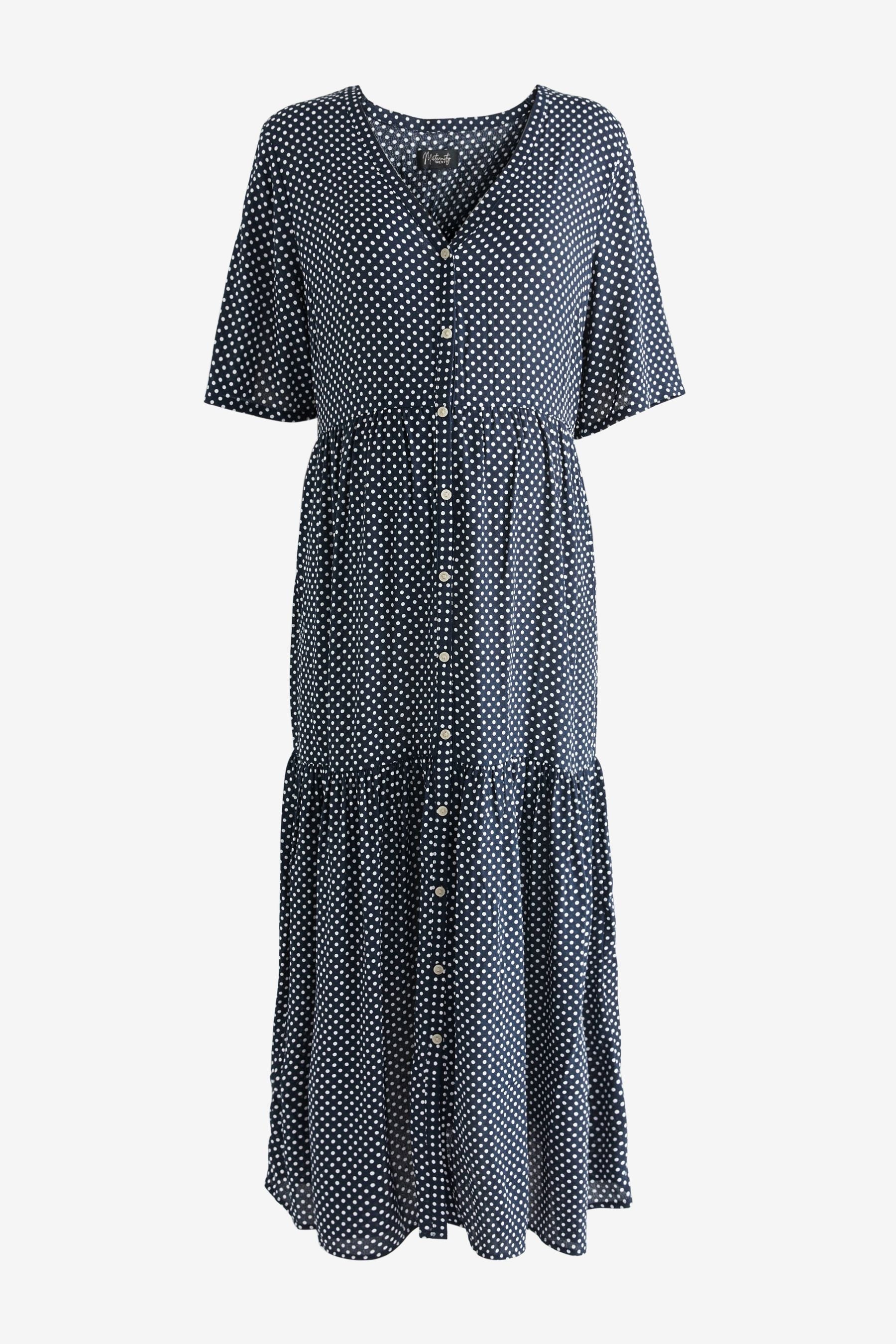 Navy Blue Spot Maternity Angel Sleeve Dress