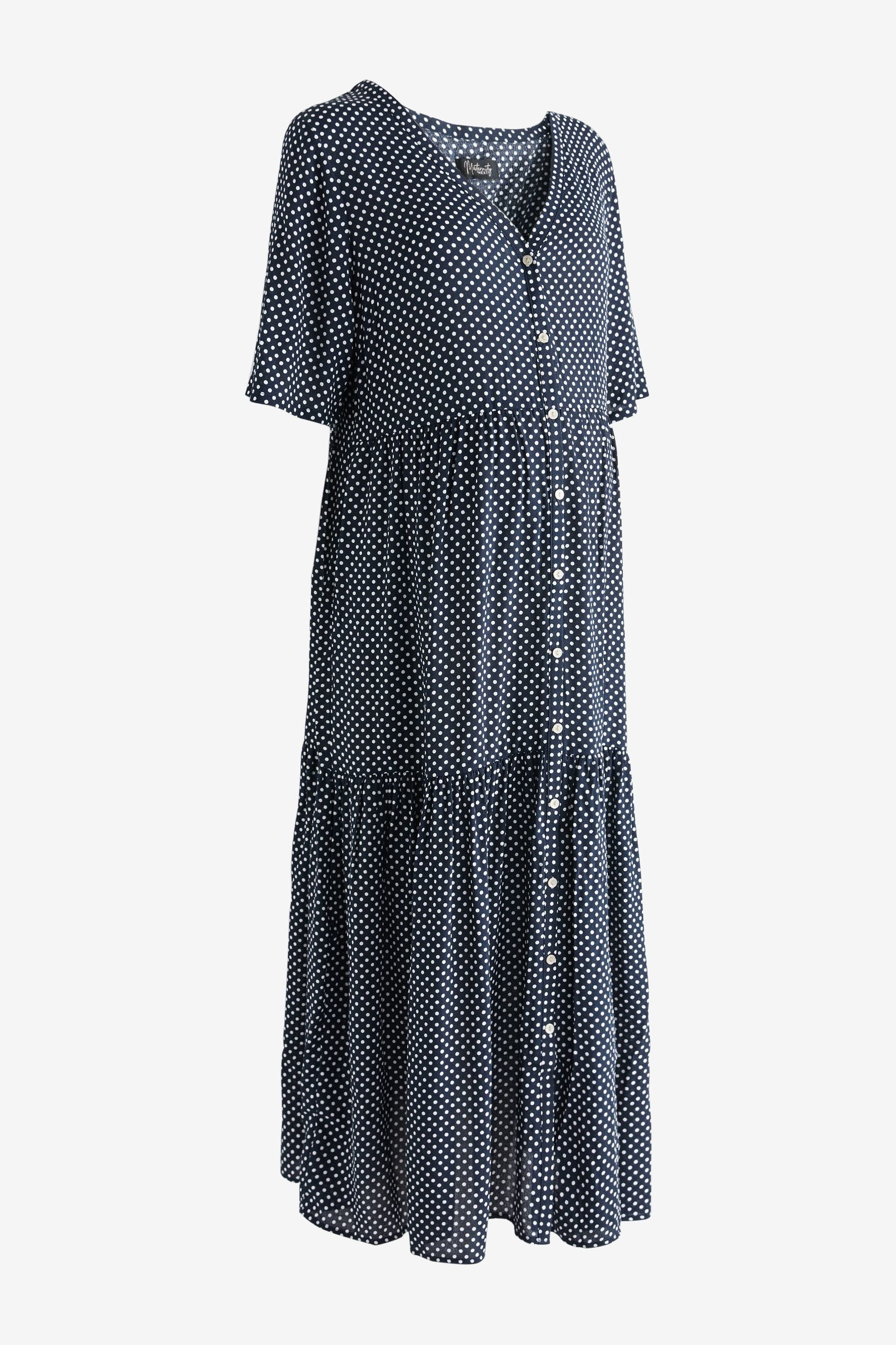 Navy Blue Spot Maternity Angel Sleeve Dress