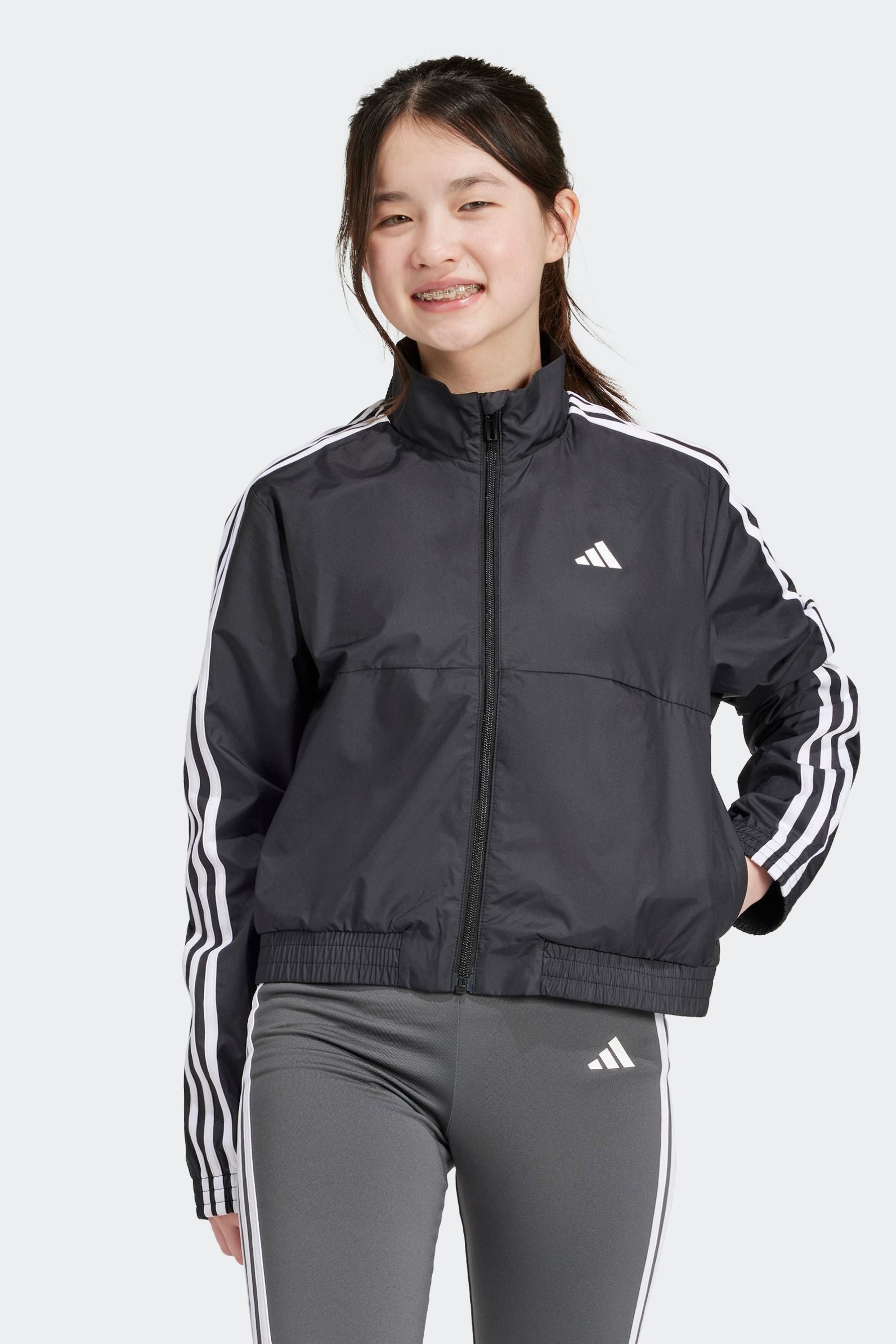 adidas Black Kids 3 Stripe Essentials Jacket